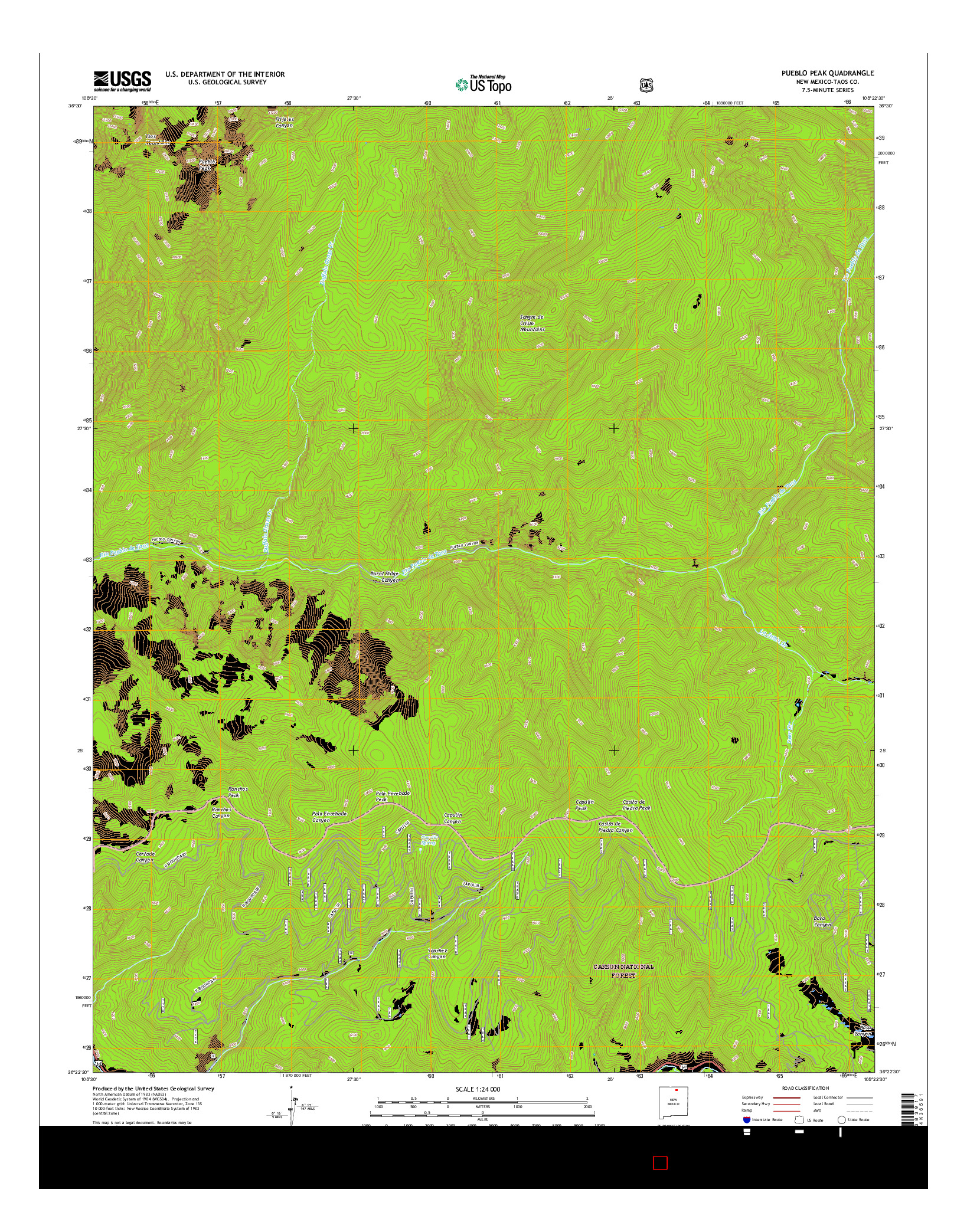 USGS US TOPO 7.5-MINUTE MAP FOR PUEBLO PEAK, NM 2017