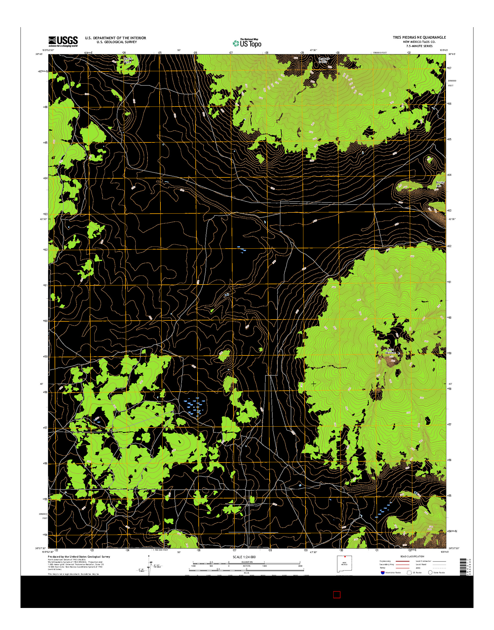 USGS US TOPO 7.5-MINUTE MAP FOR TRES PIEDRAS NE, NM 2017