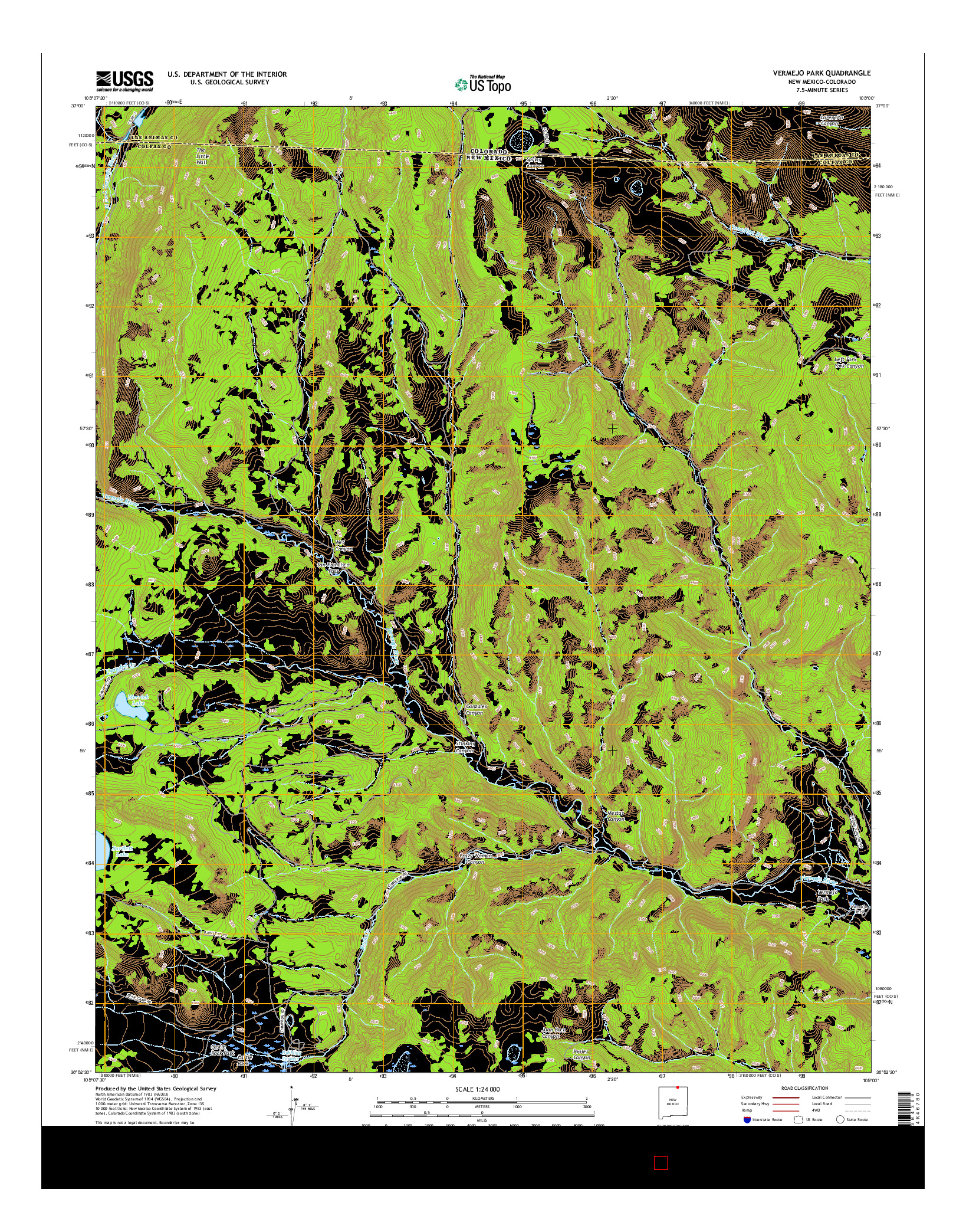 USGS US TOPO 7.5-MINUTE MAP FOR VERMEJO PARK, NM-CO 2017