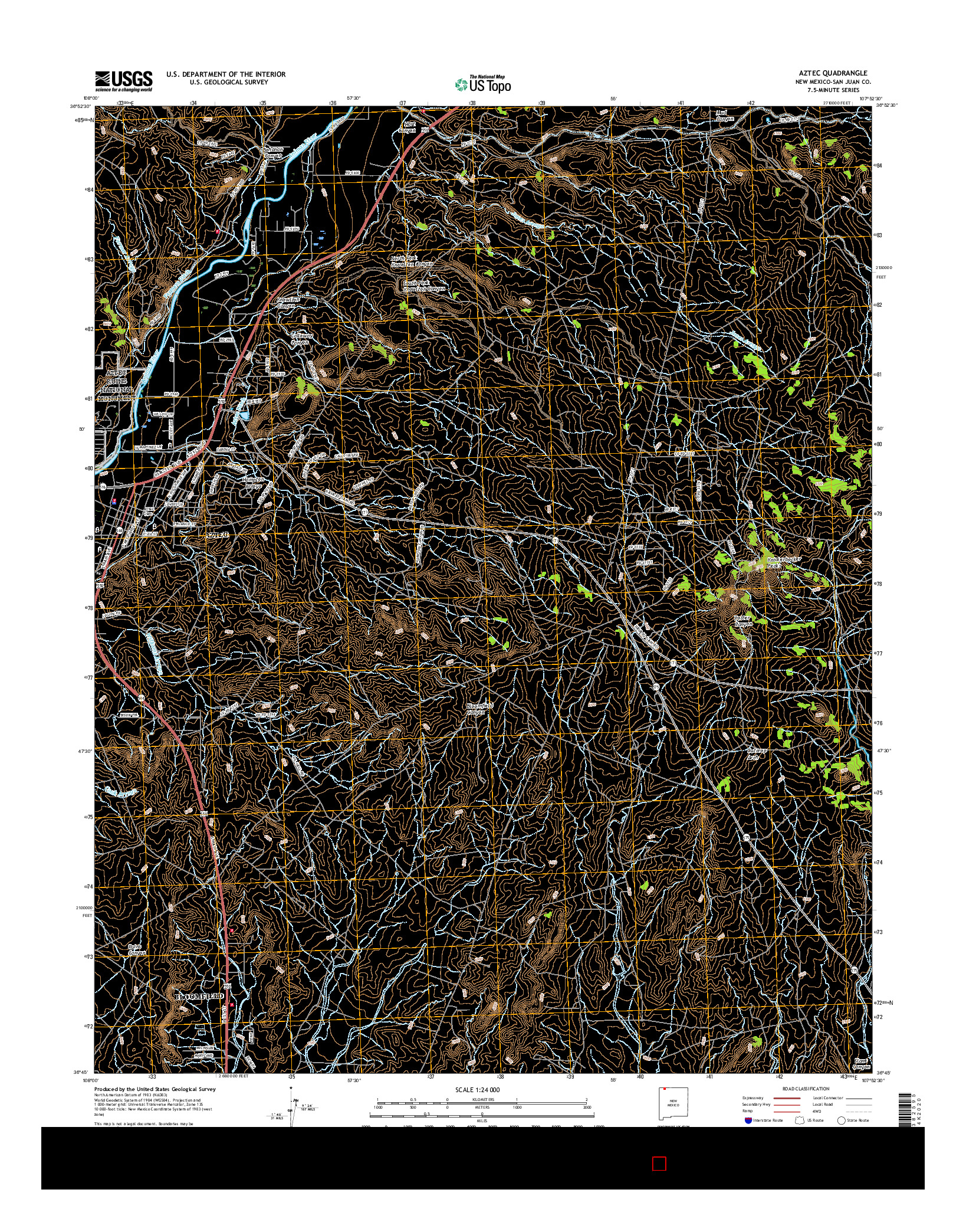 USGS US TOPO 7.5-MINUTE MAP FOR AZTEC, NM 2017