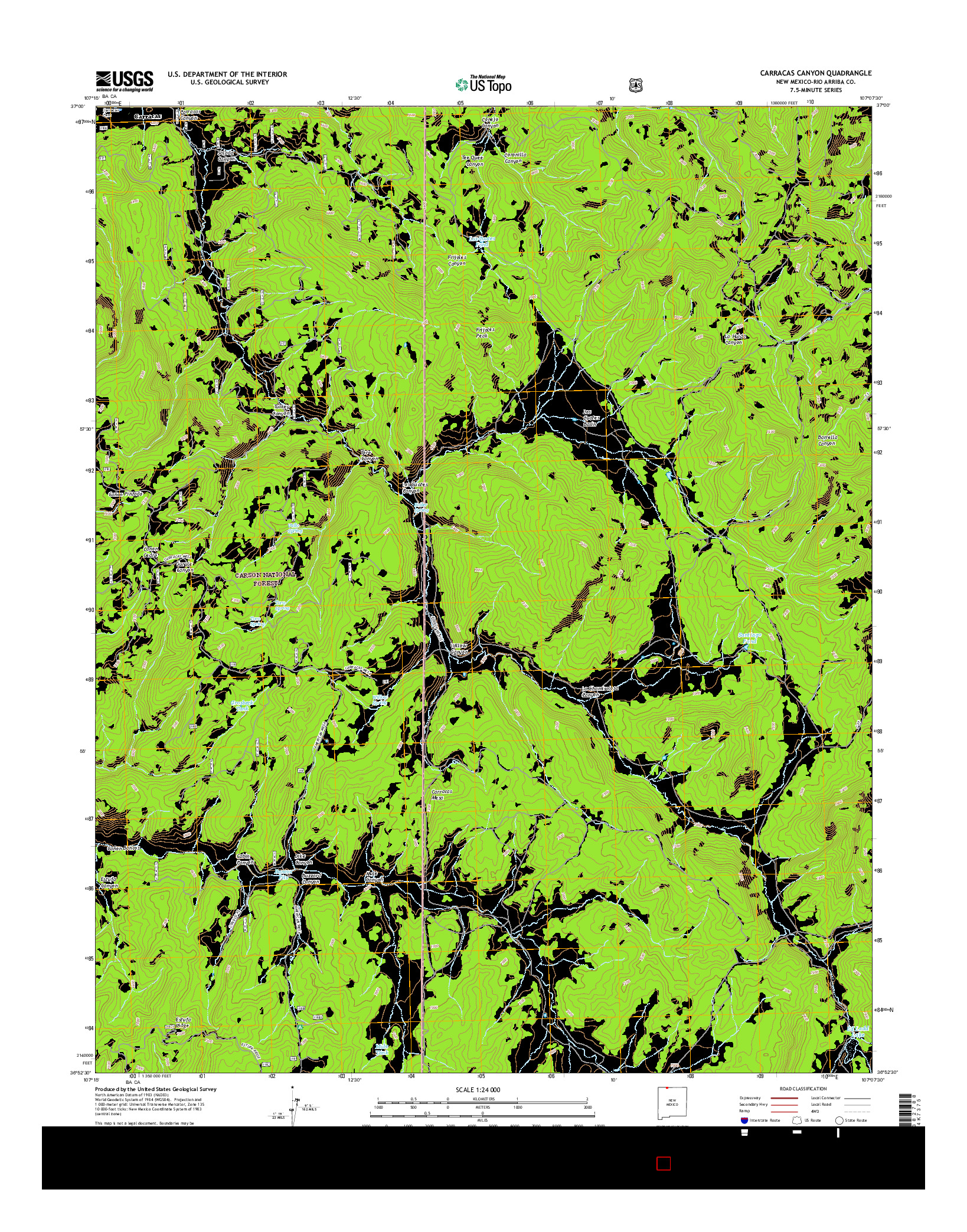 USGS US TOPO 7.5-MINUTE MAP FOR CARRACAS CANYON, NM 2017