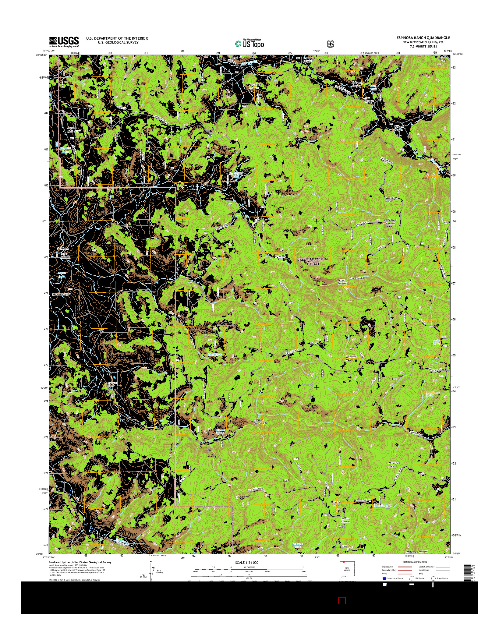 USGS US TOPO 7.5-MINUTE MAP FOR ESPINOSA RANCH, NM 2017