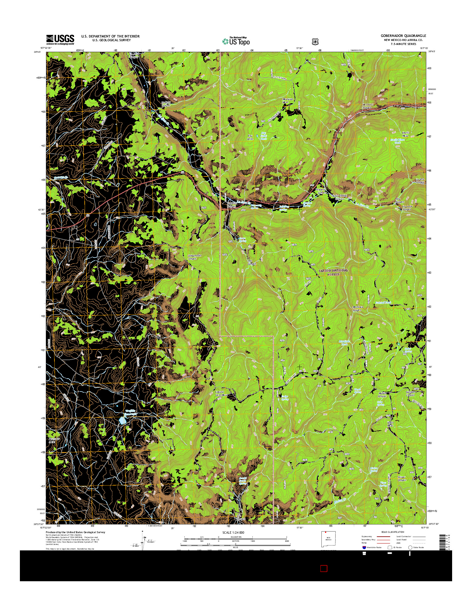 USGS US TOPO 7.5-MINUTE MAP FOR GOBERNADOR, NM 2017