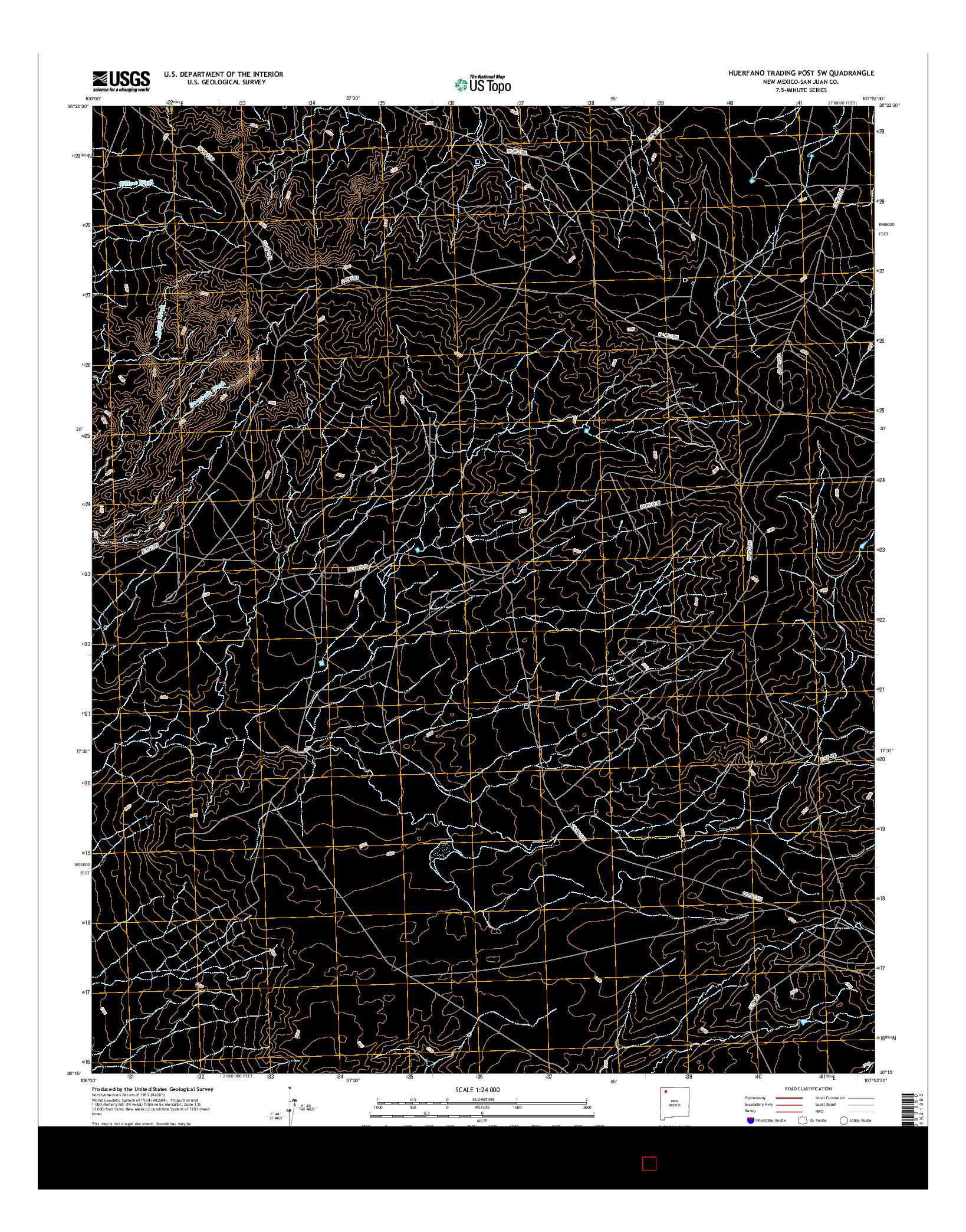 USGS US TOPO 7.5-MINUTE MAP FOR HUERFANO TRADING POST SW, NM 2017