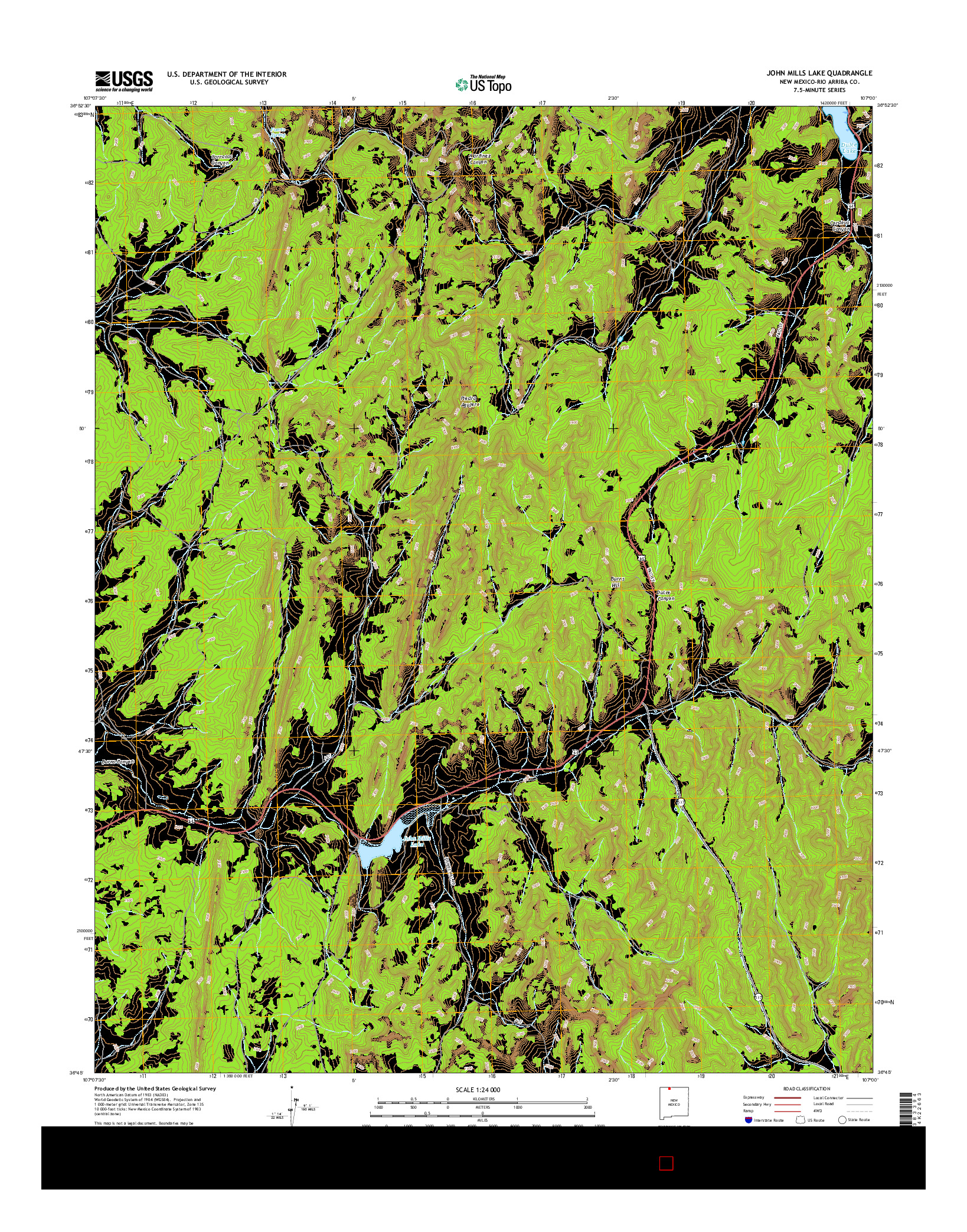 USGS US TOPO 7.5-MINUTE MAP FOR JOHN MILLS LAKE, NM 2017