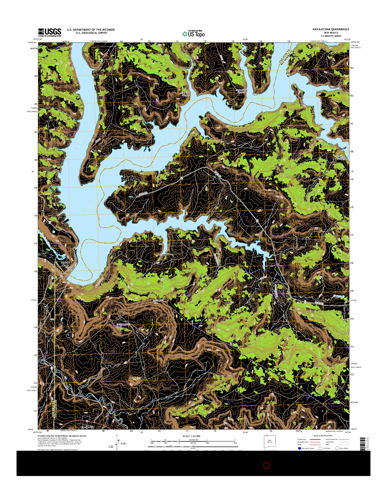 USGS US TOPO 7.5-MINUTE MAP FOR NAVAJO DAM, NM 2017