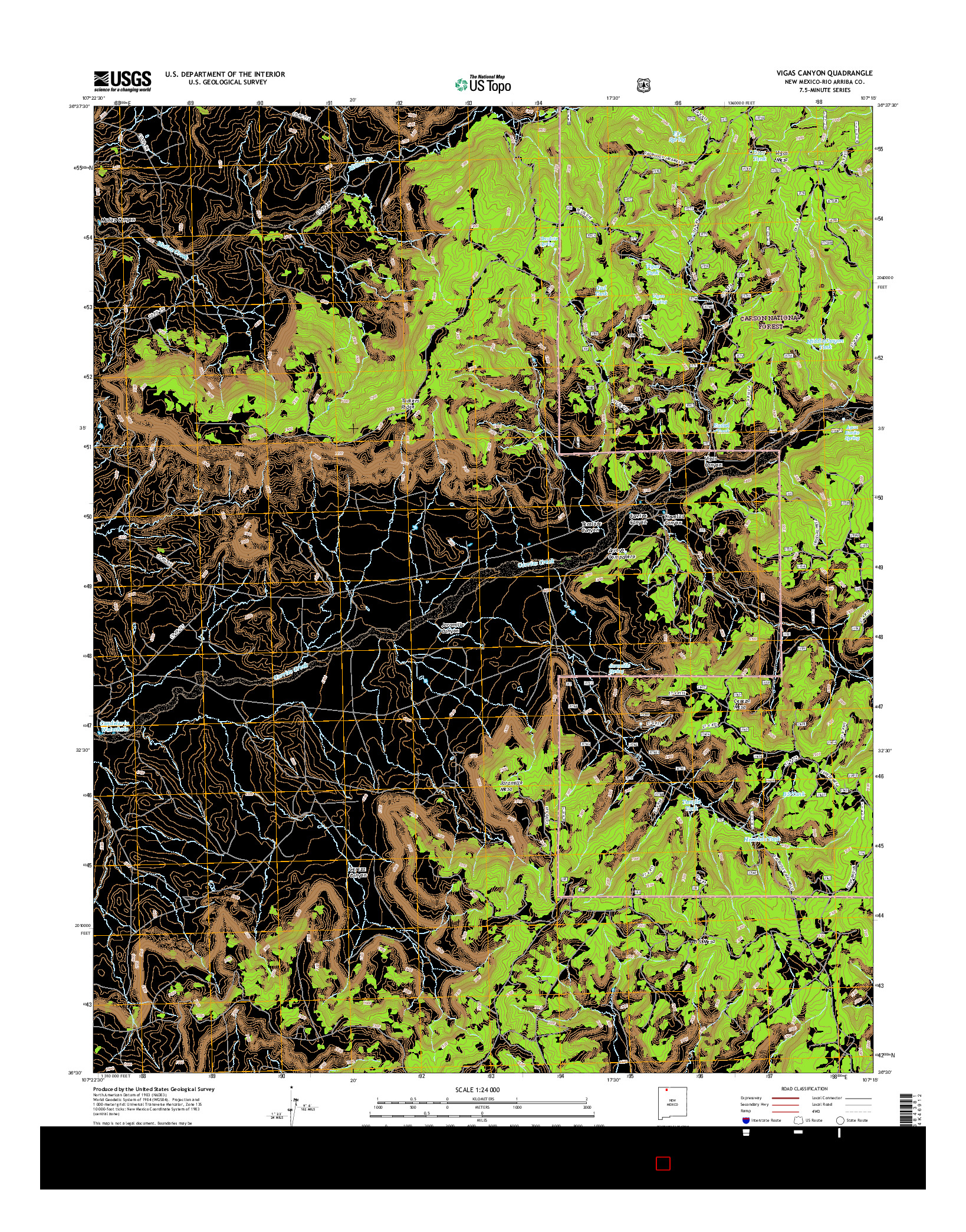 USGS US TOPO 7.5-MINUTE MAP FOR VIGAS CANYON, NM 2017