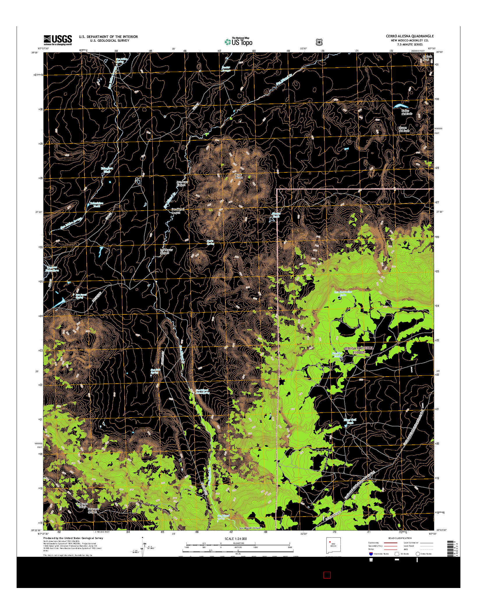 USGS US TOPO 7.5-MINUTE MAP FOR CERRO ALESNA, NM 2017