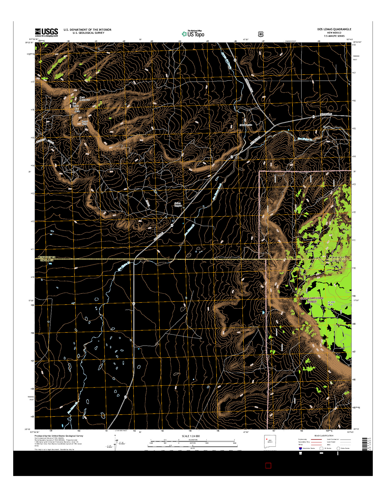 USGS US TOPO 7.5-MINUTE MAP FOR DOS LOMAS, NM 2017