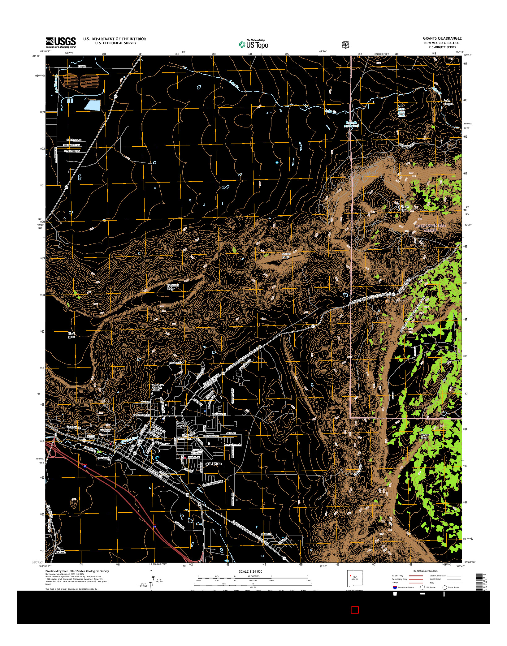 USGS US TOPO 7.5-MINUTE MAP FOR GRANTS, NM 2017
