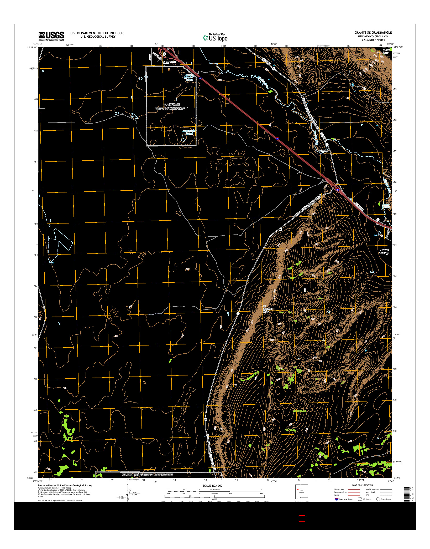 USGS US TOPO 7.5-MINUTE MAP FOR GRANTS SE, NM 2017