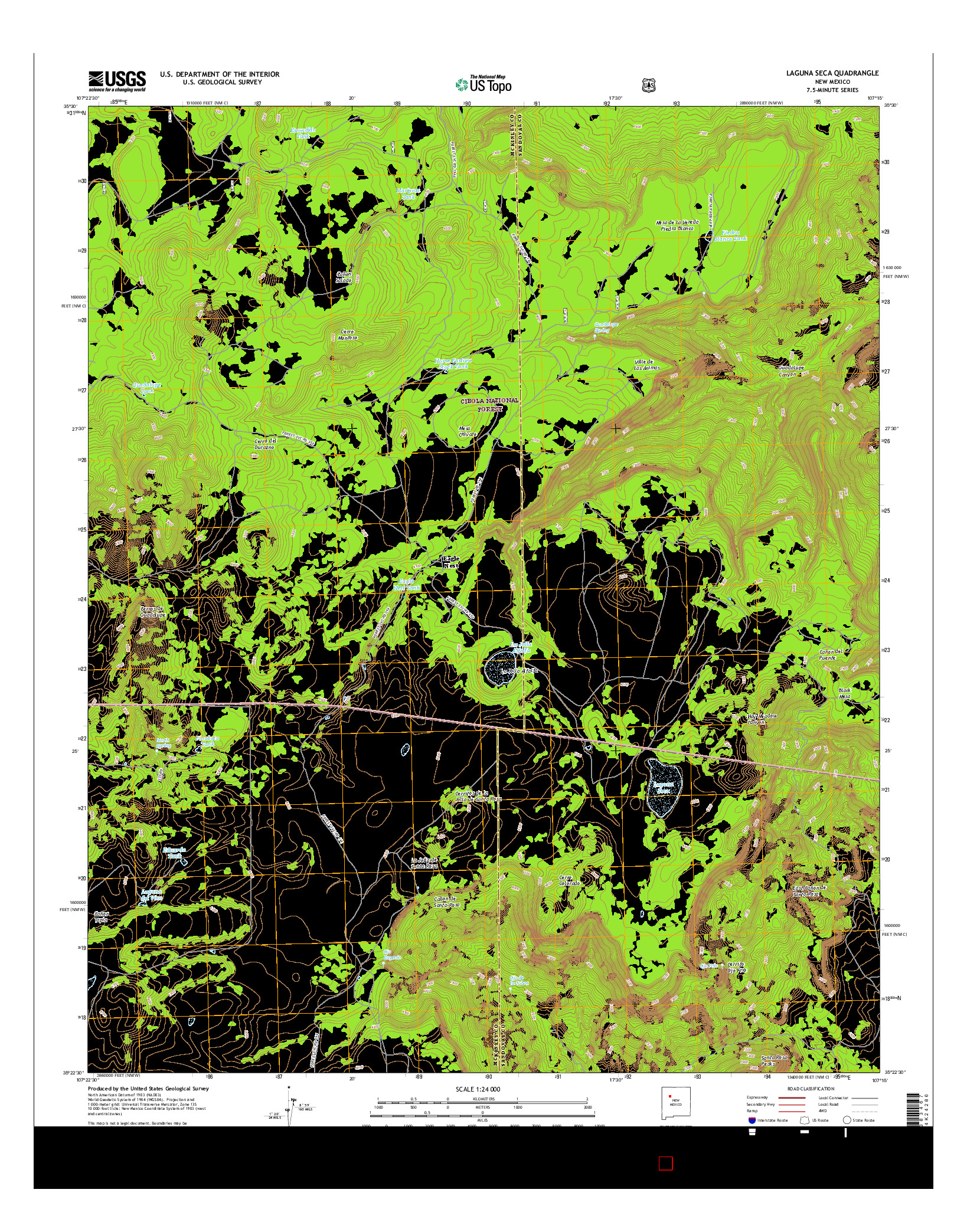 USGS US TOPO 7.5-MINUTE MAP FOR LAGUNA SECA, NM 2017