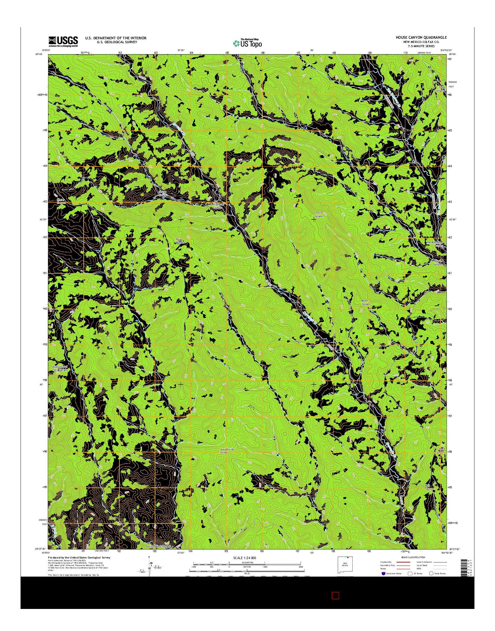 USGS US TOPO 7.5-MINUTE MAP FOR HOUSE CANYON, NM 2017