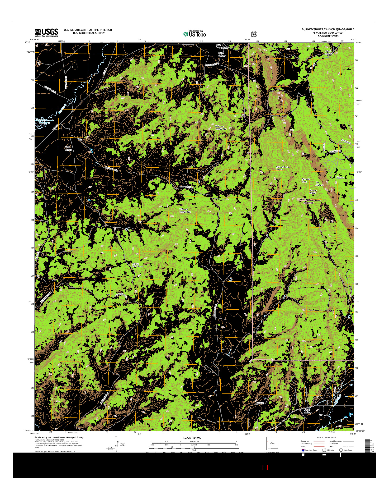 USGS US TOPO 7.5-MINUTE MAP FOR BURNED TIMBER CANYON, NM 2017