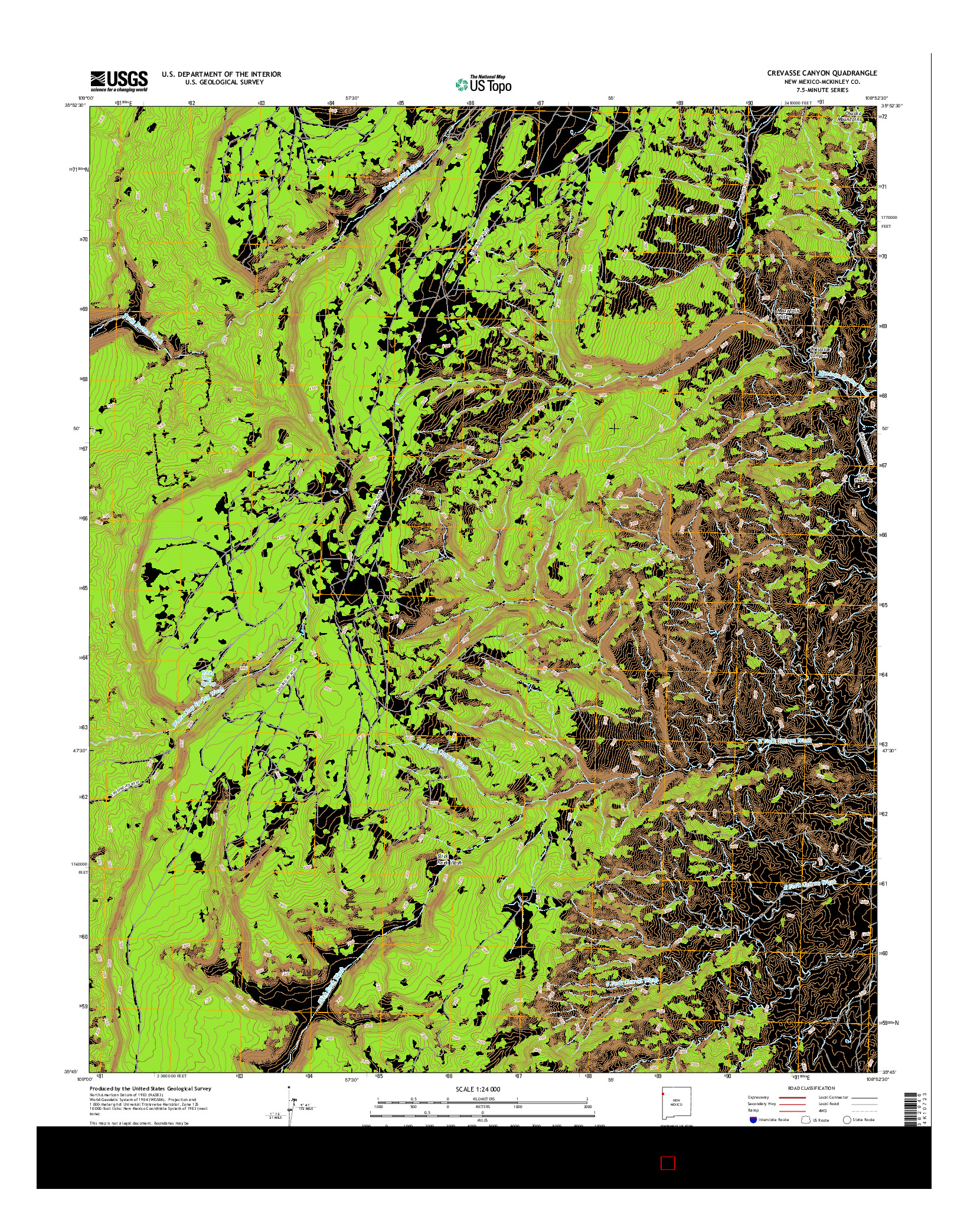 USGS US TOPO 7.5-MINUTE MAP FOR CREVASSE CANYON, NM 2017