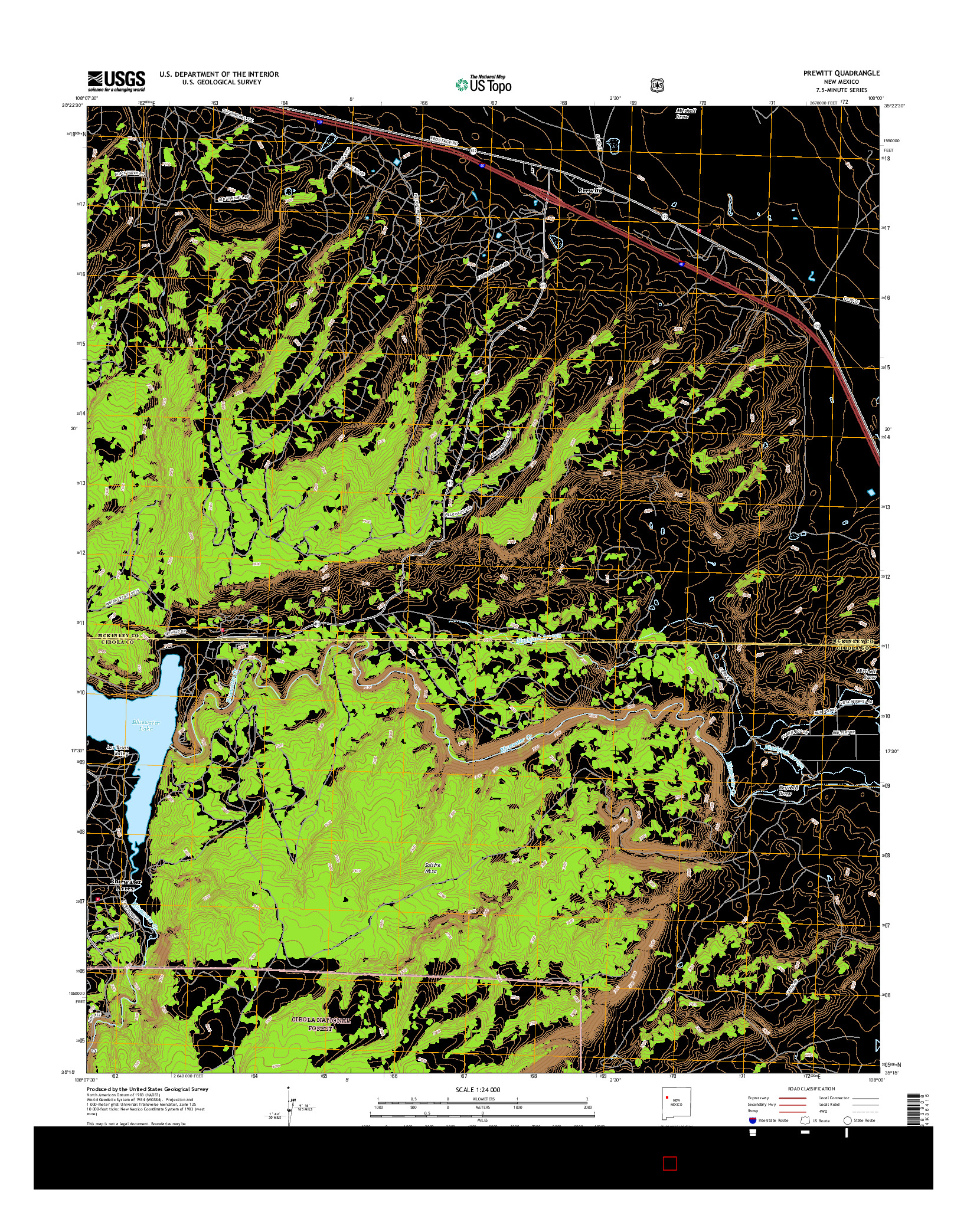 USGS US TOPO 7.5-MINUTE MAP FOR PREWITT, NM 2017