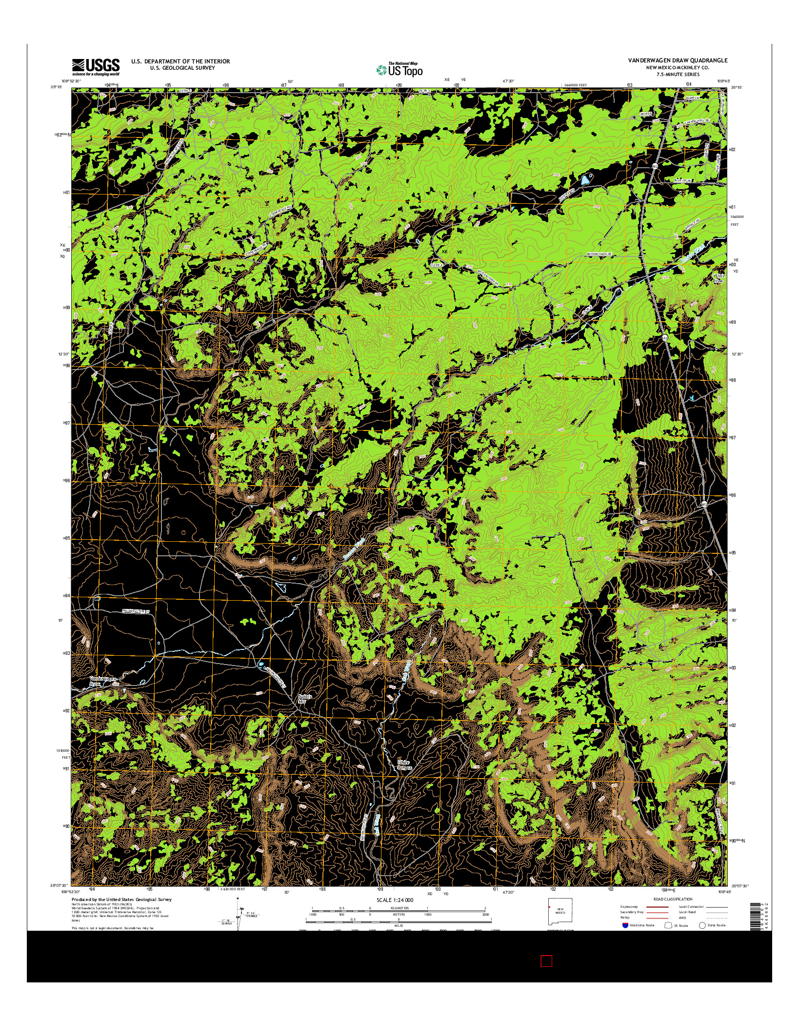 USGS US TOPO 7.5-MINUTE MAP FOR VANDERWAGEN DRAW, NM 2017