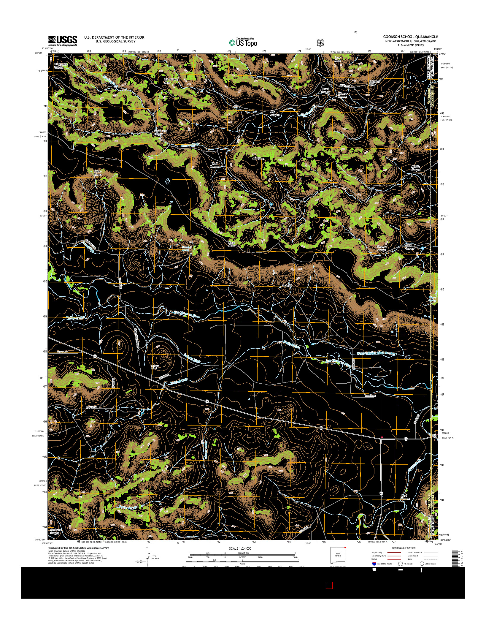 USGS US TOPO 7.5-MINUTE MAP FOR GOODSON SCHOOL, NM-OK-CO 2017