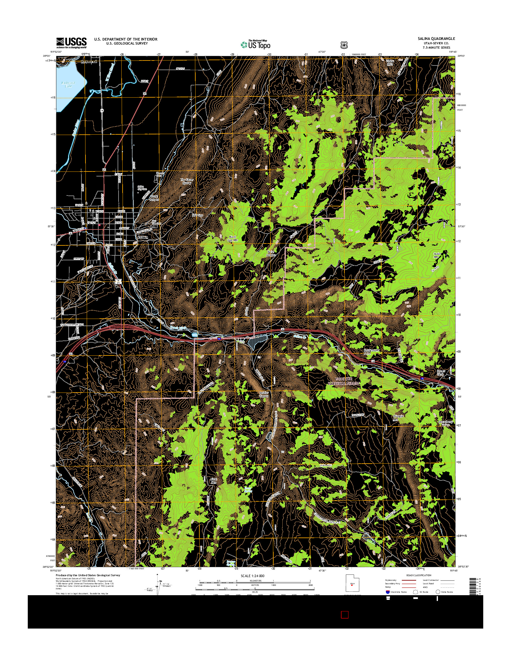 USGS US TOPO 7.5-MINUTE MAP FOR SALINA, UT 2017