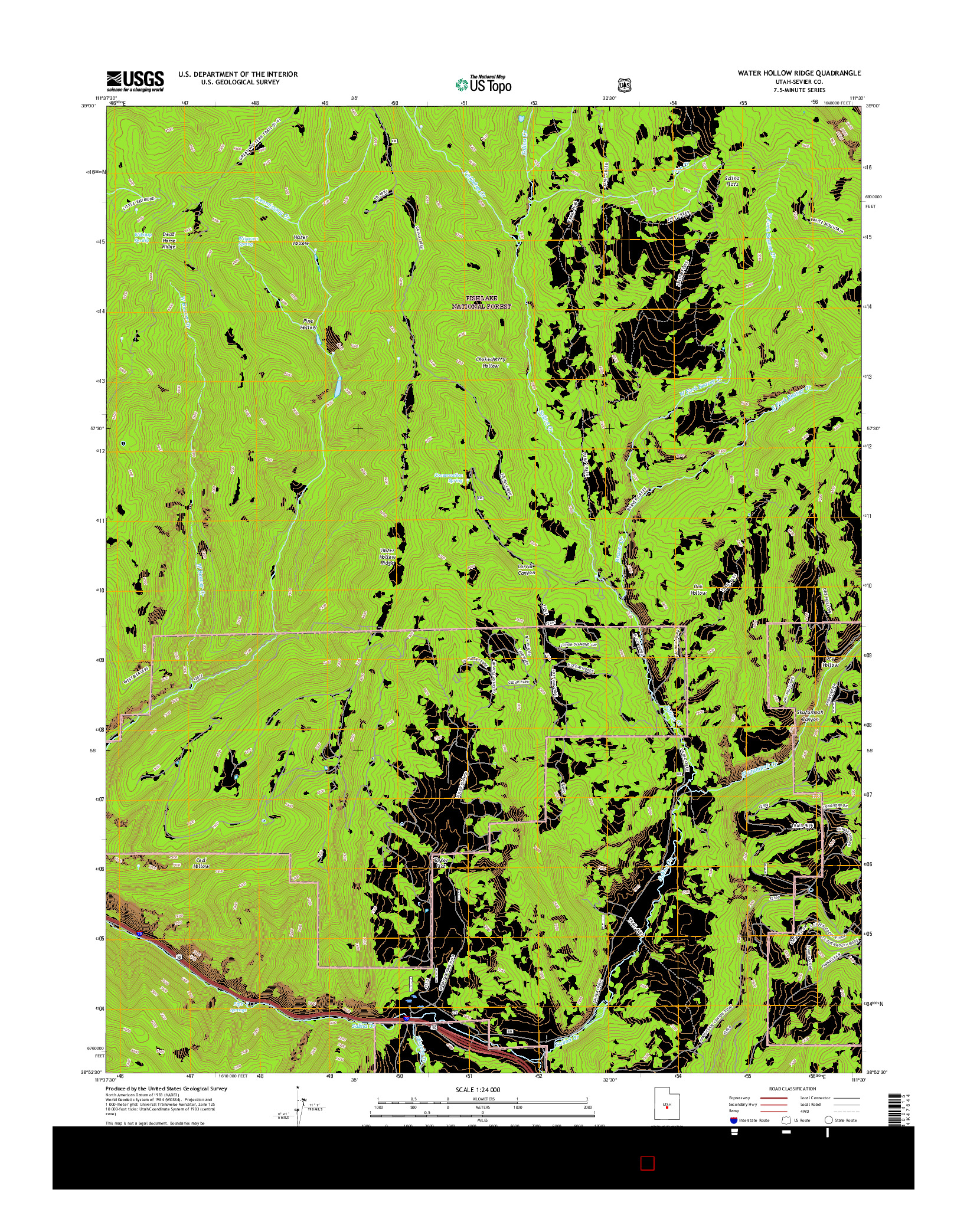 USGS US TOPO 7.5-MINUTE MAP FOR WATER HOLLOW RIDGE, UT 2017