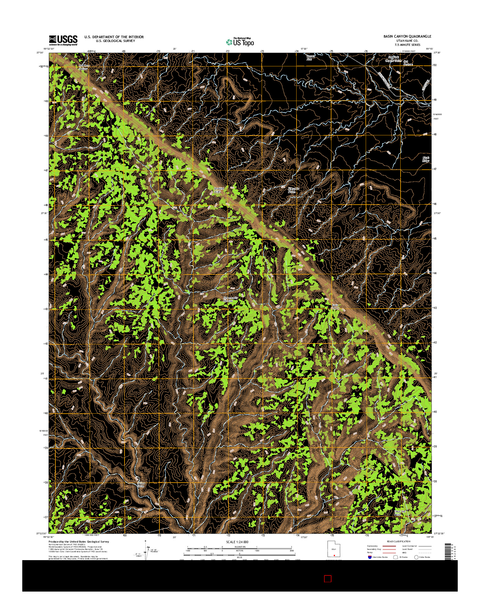 USGS US TOPO 7.5-MINUTE MAP FOR BASIN CANYON, UT 2017