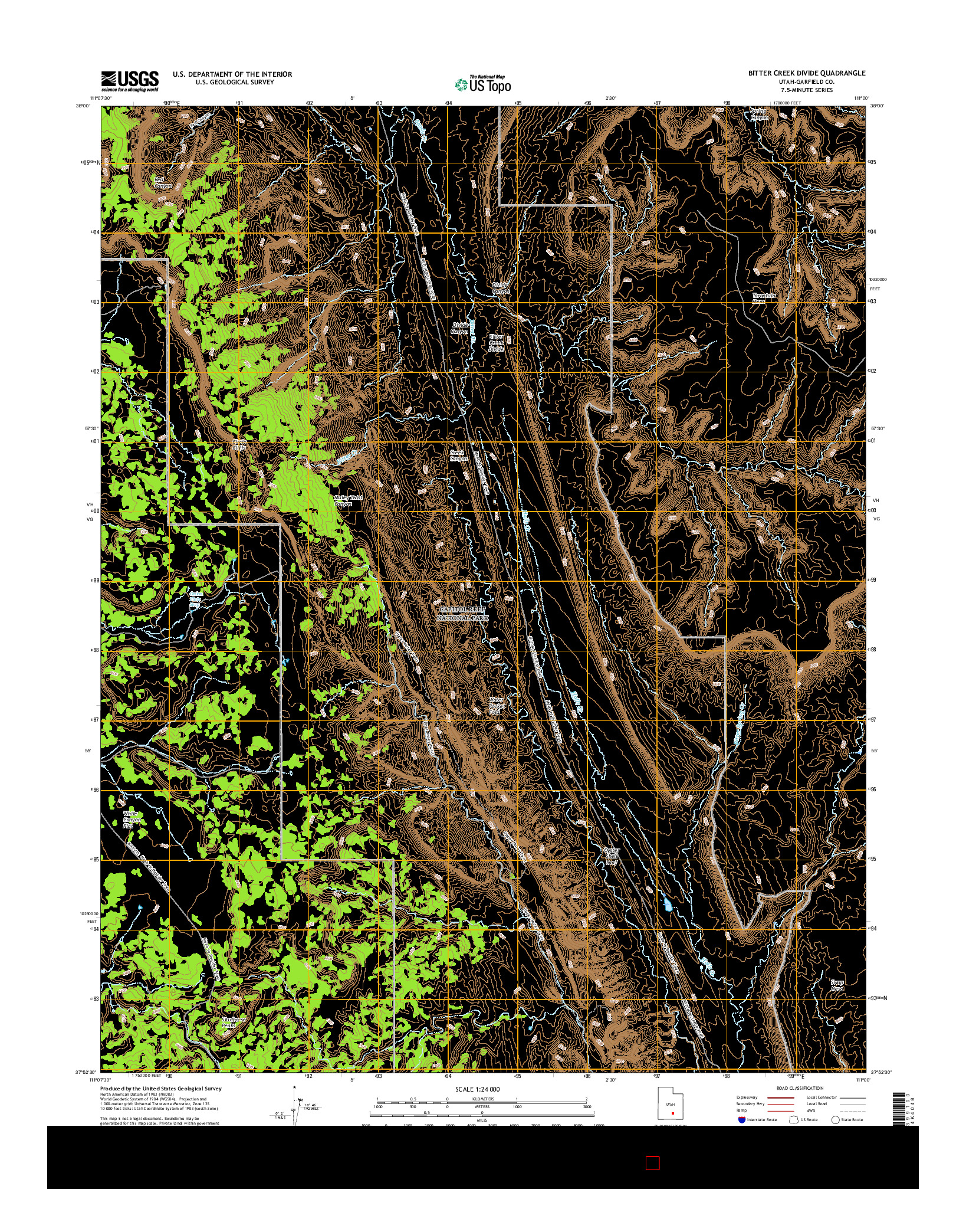 USGS US TOPO 7.5-MINUTE MAP FOR BITTER CREEK DIVIDE, UT 2017