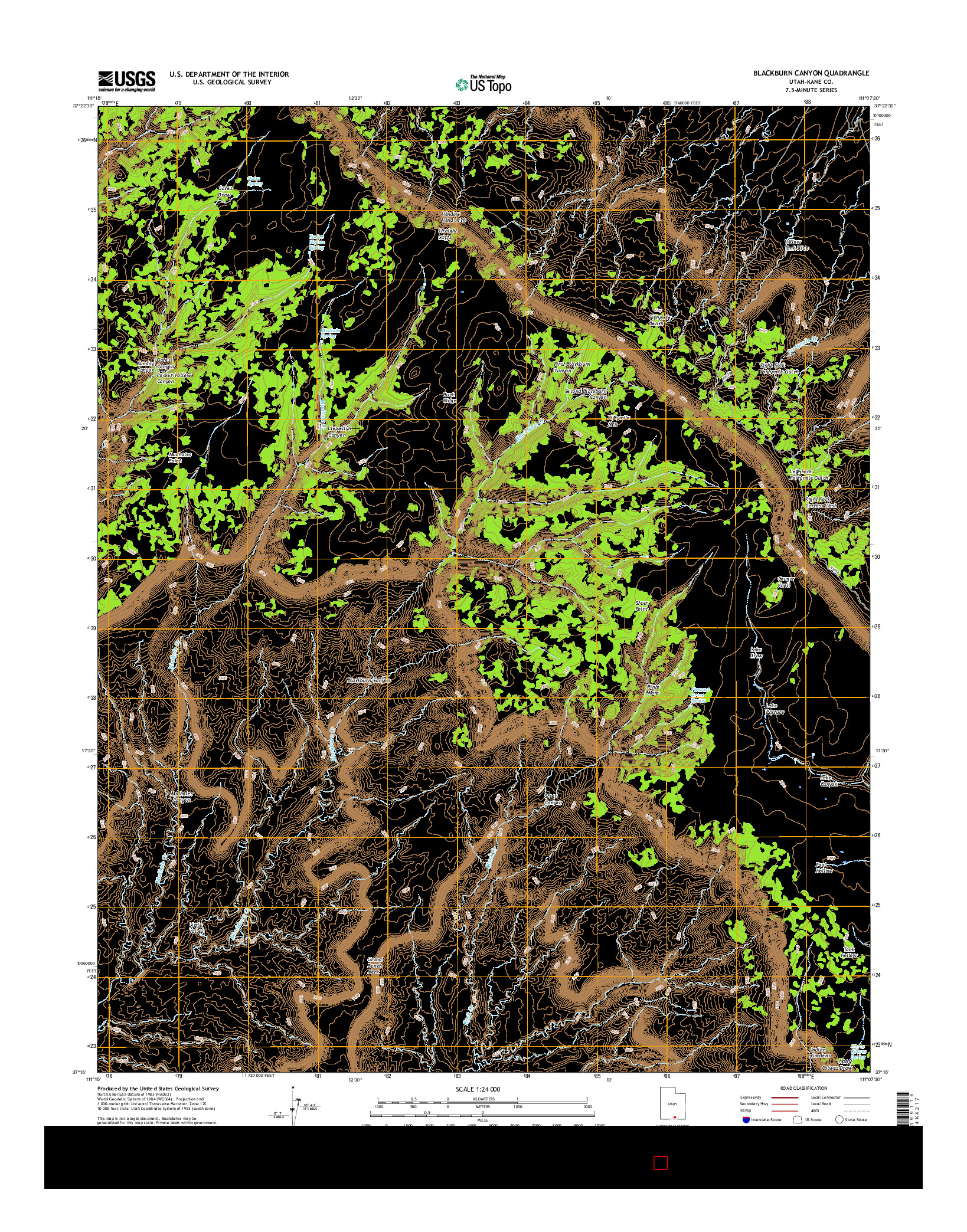 USGS US TOPO 7.5-MINUTE MAP FOR BLACKBURN CANYON, UT 2017
