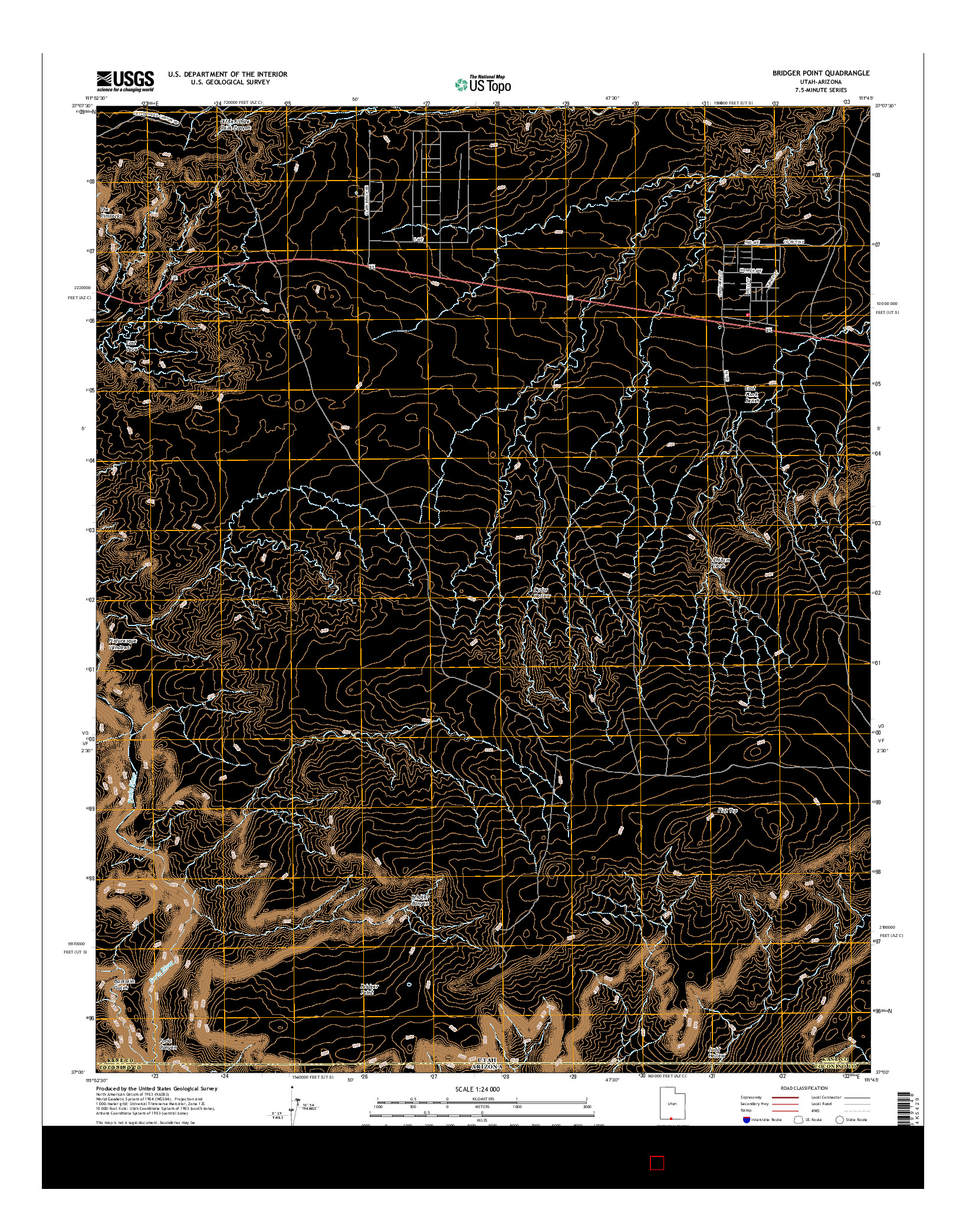 USGS US TOPO 7.5-MINUTE MAP FOR BRIDGER POINT, UT-AZ 2017