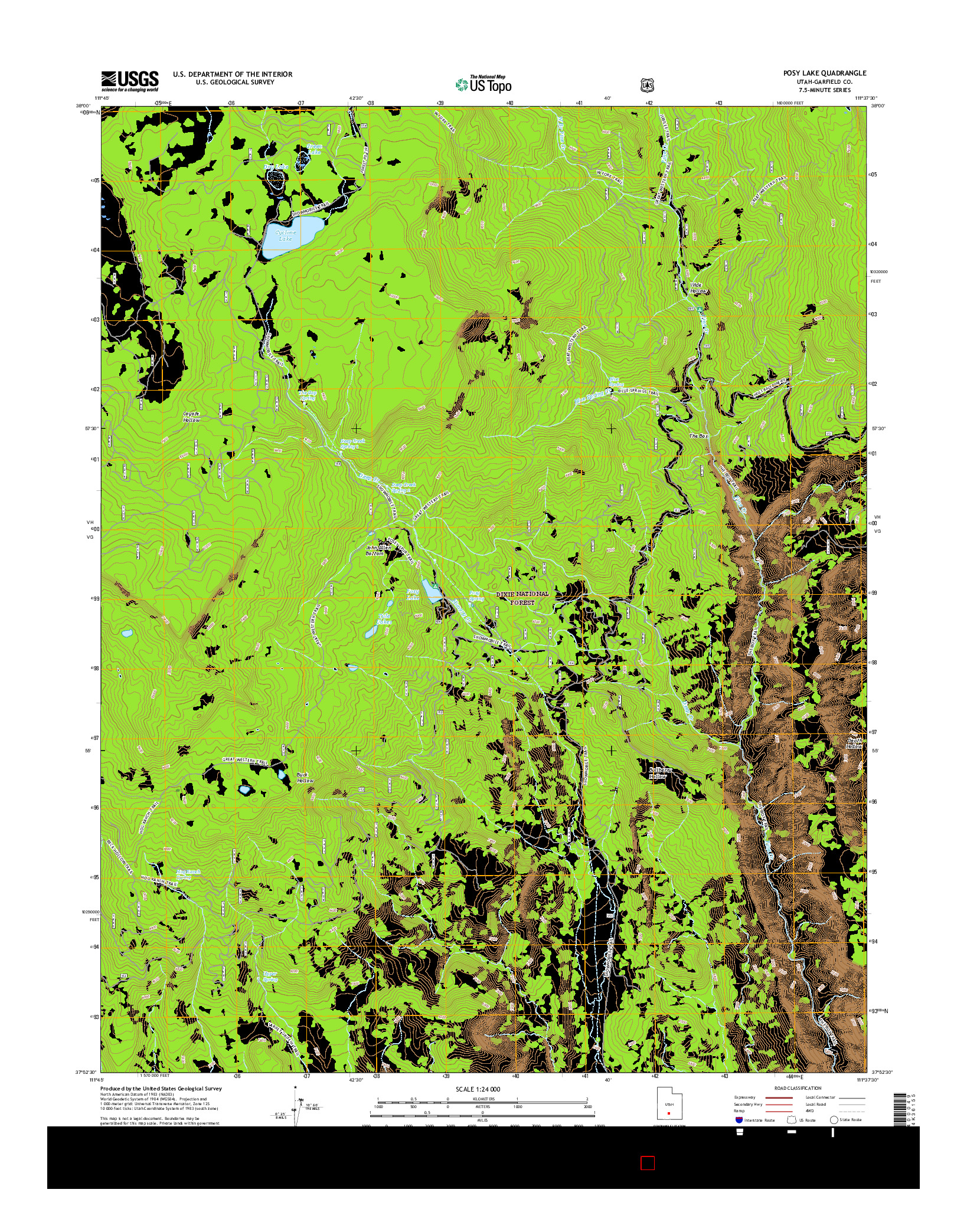 USGS US TOPO 7.5-MINUTE MAP FOR POSY LAKE, UT 2017