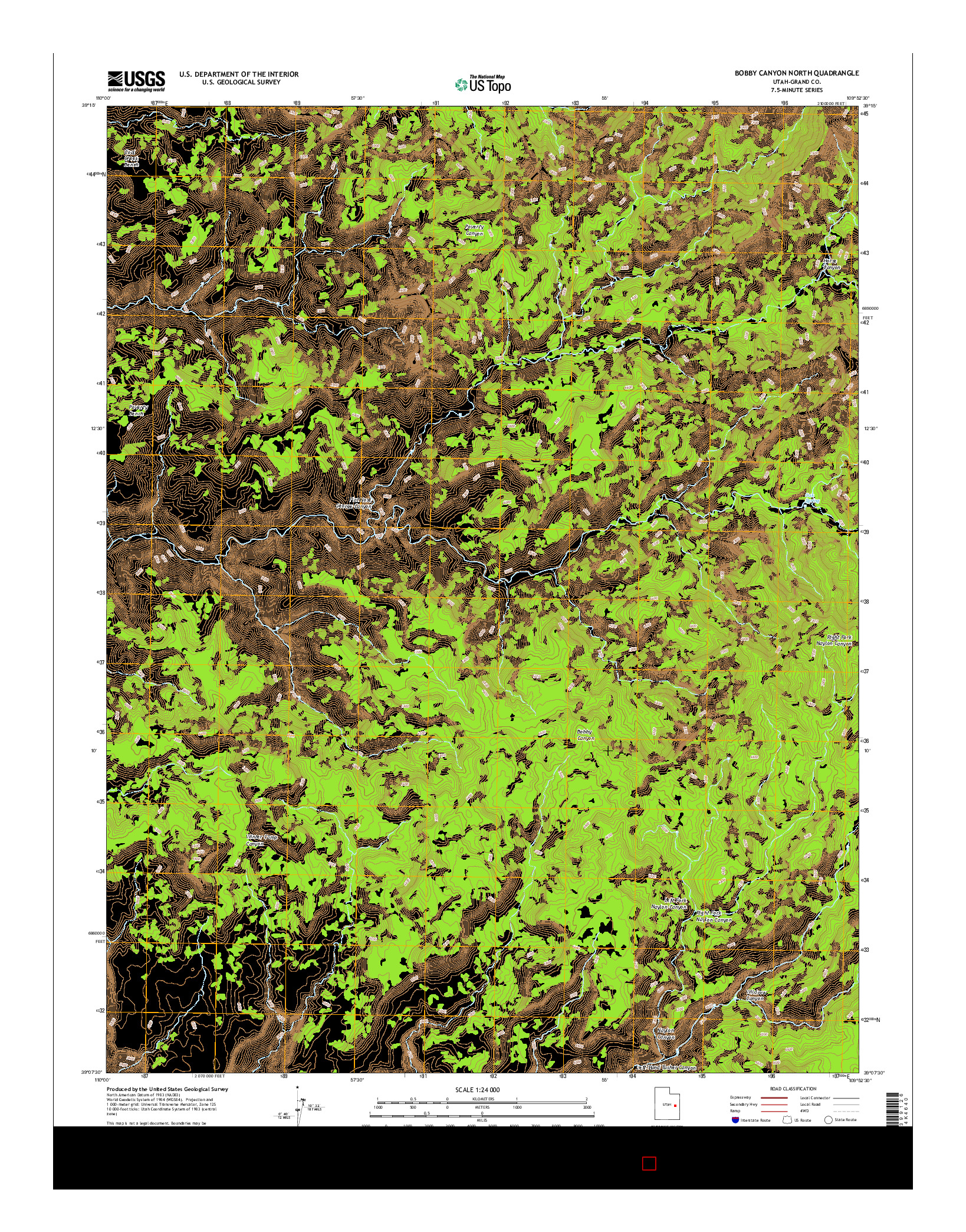 USGS US TOPO 7.5-MINUTE MAP FOR BOBBY CANYON NORTH, UT 2017