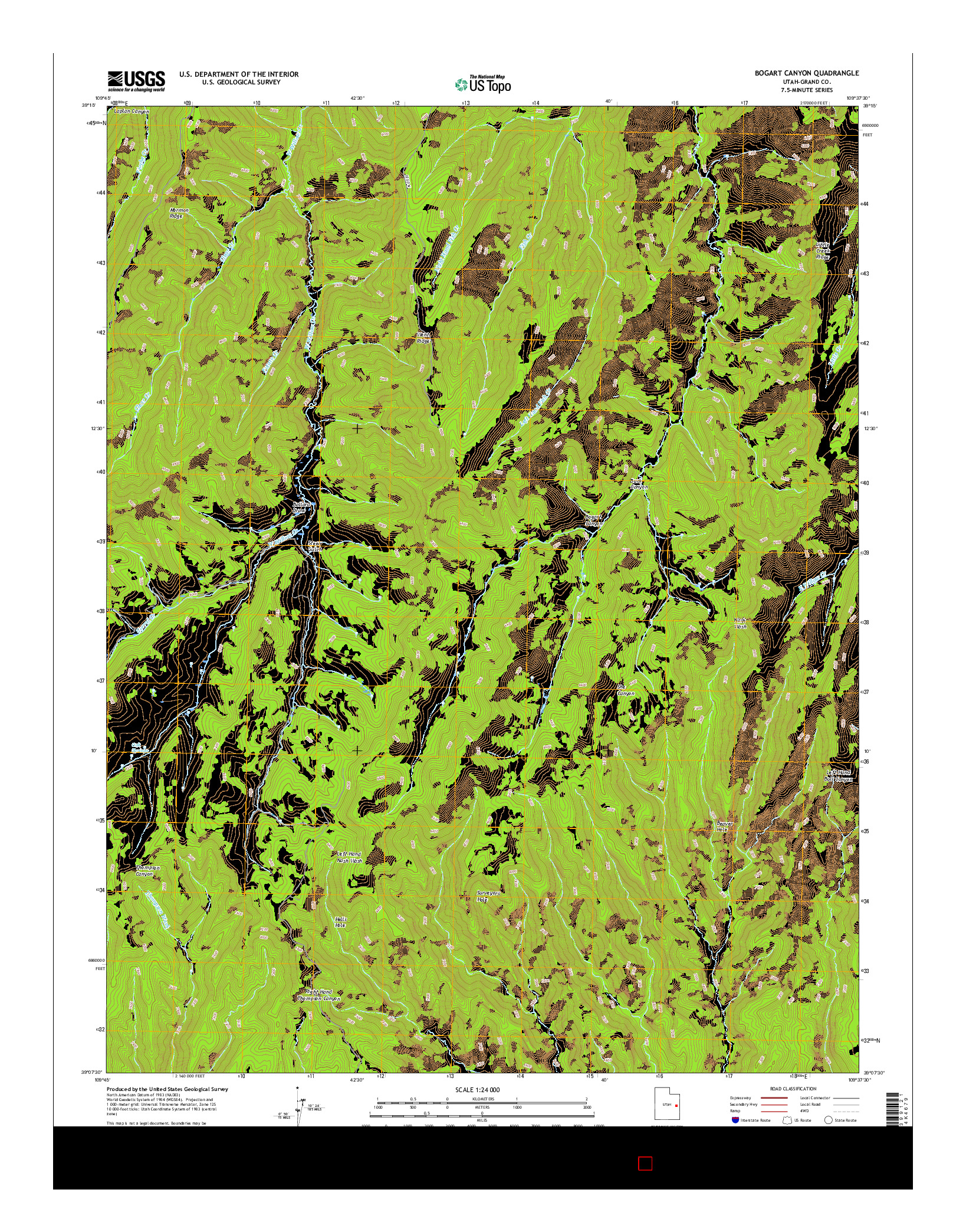 USGS US TOPO 7.5-MINUTE MAP FOR BOGART CANYON, UT 2017