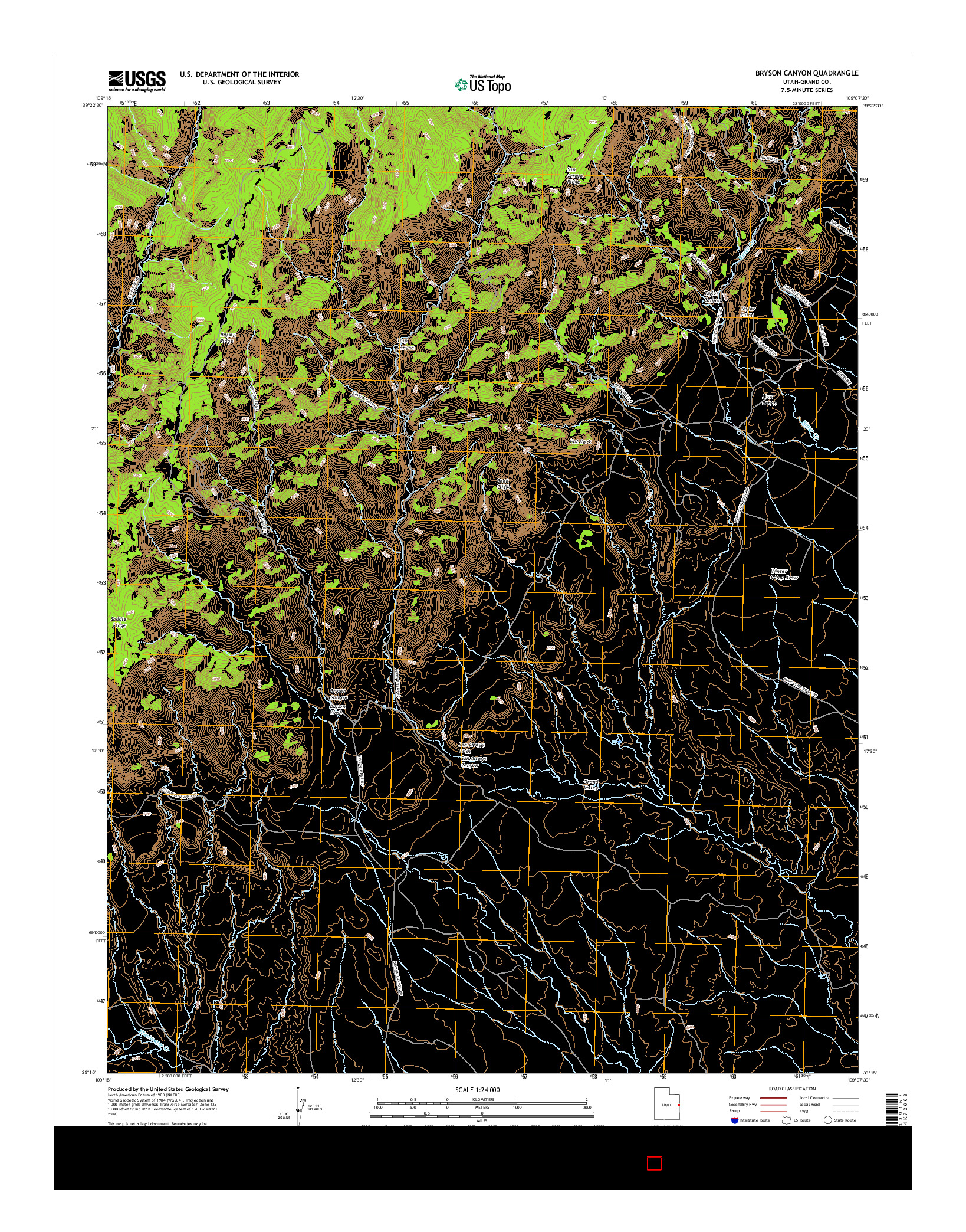 USGS US TOPO 7.5-MINUTE MAP FOR BRYSON CANYON, UT 2017