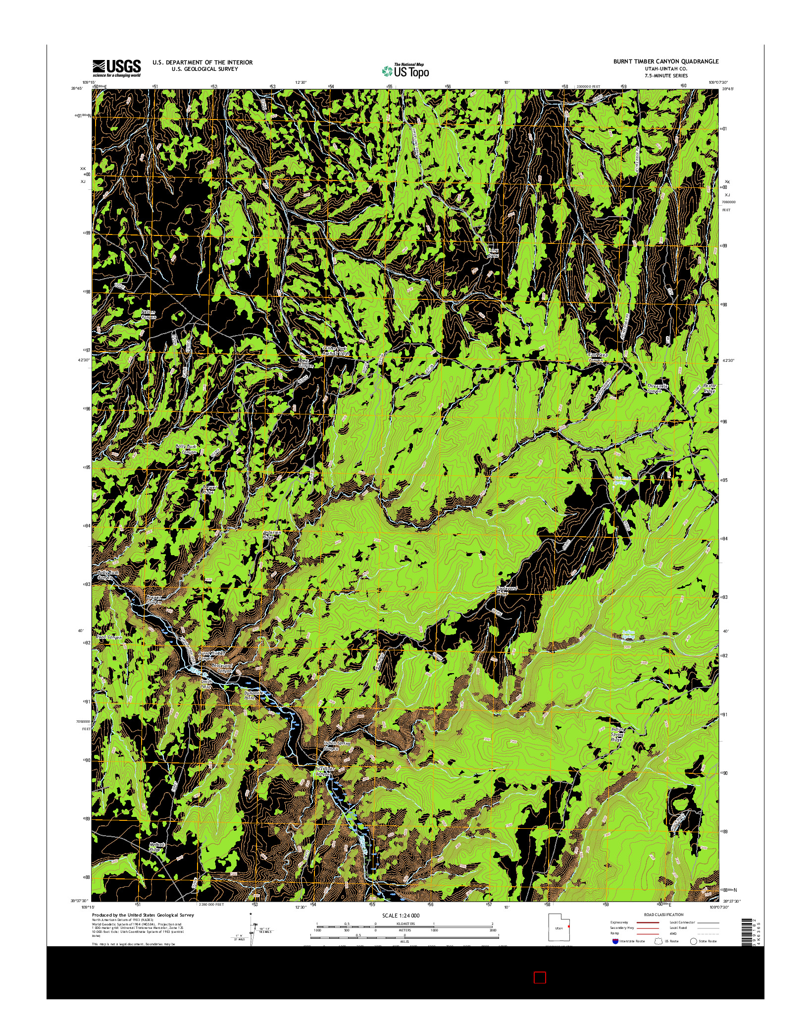 USGS US TOPO 7.5-MINUTE MAP FOR BURNT TIMBER CANYON, UT 2017