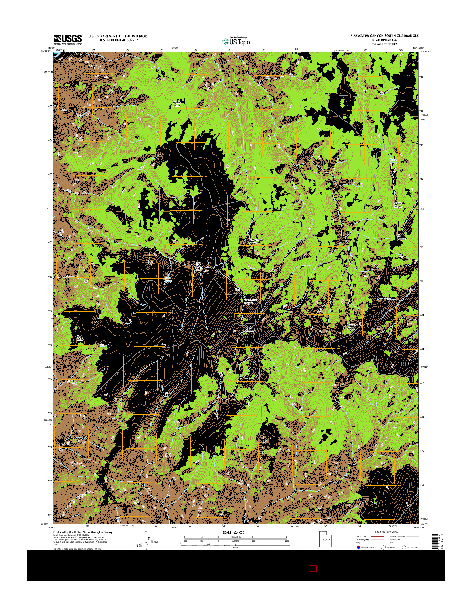 USGS US TOPO 7.5-MINUTE MAP FOR FIREWATER CANYON SOUTH, UT 2017