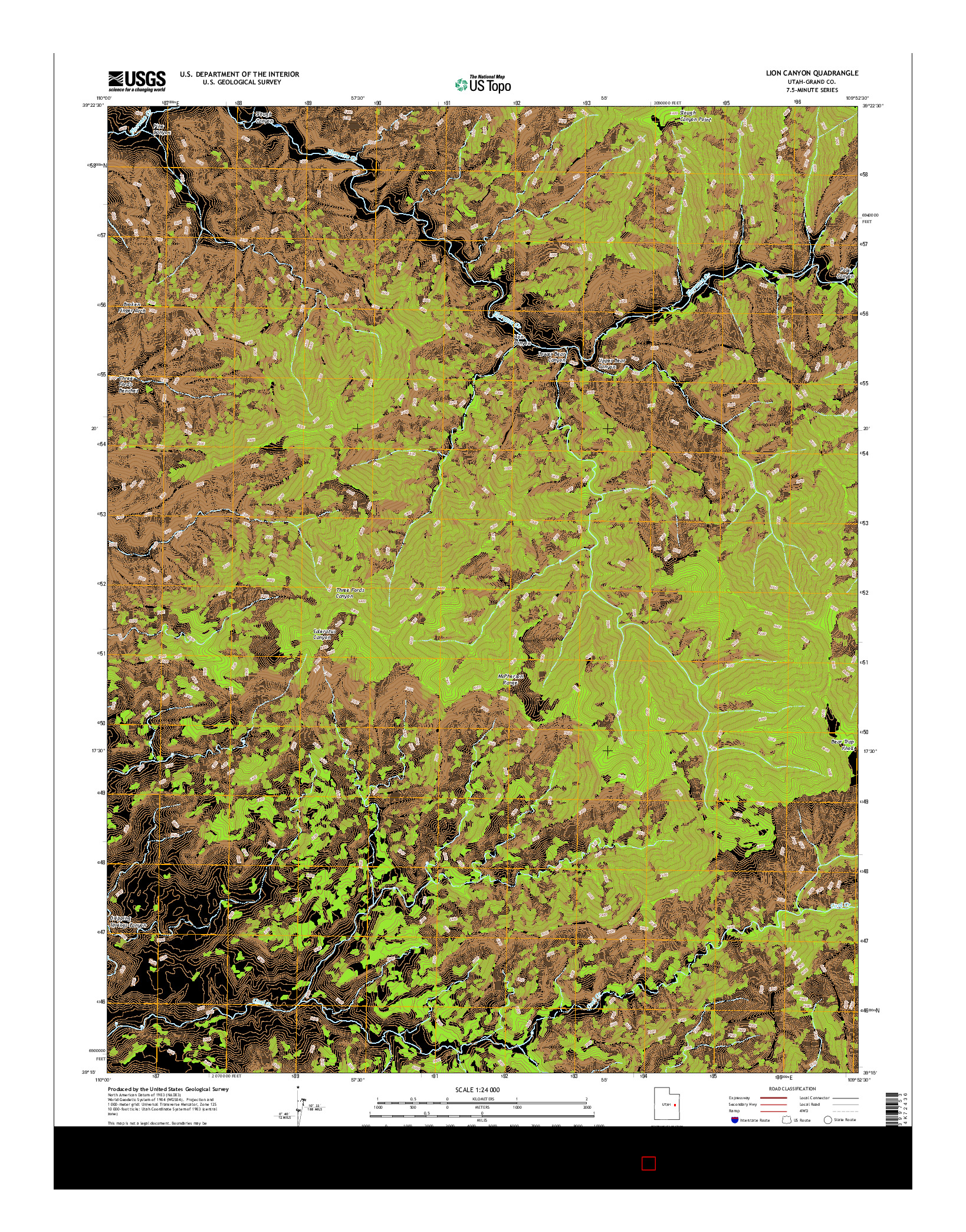 USGS US TOPO 7.5-MINUTE MAP FOR LION CANYON, UT 2017