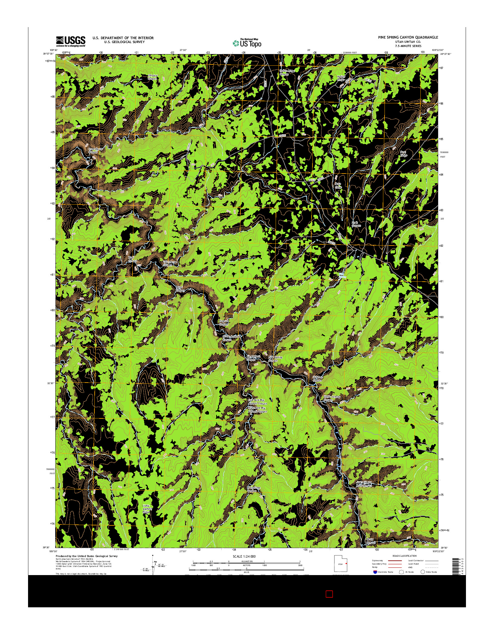 USGS US TOPO 7.5-MINUTE MAP FOR PINE SPRING CANYON, UT 2017
