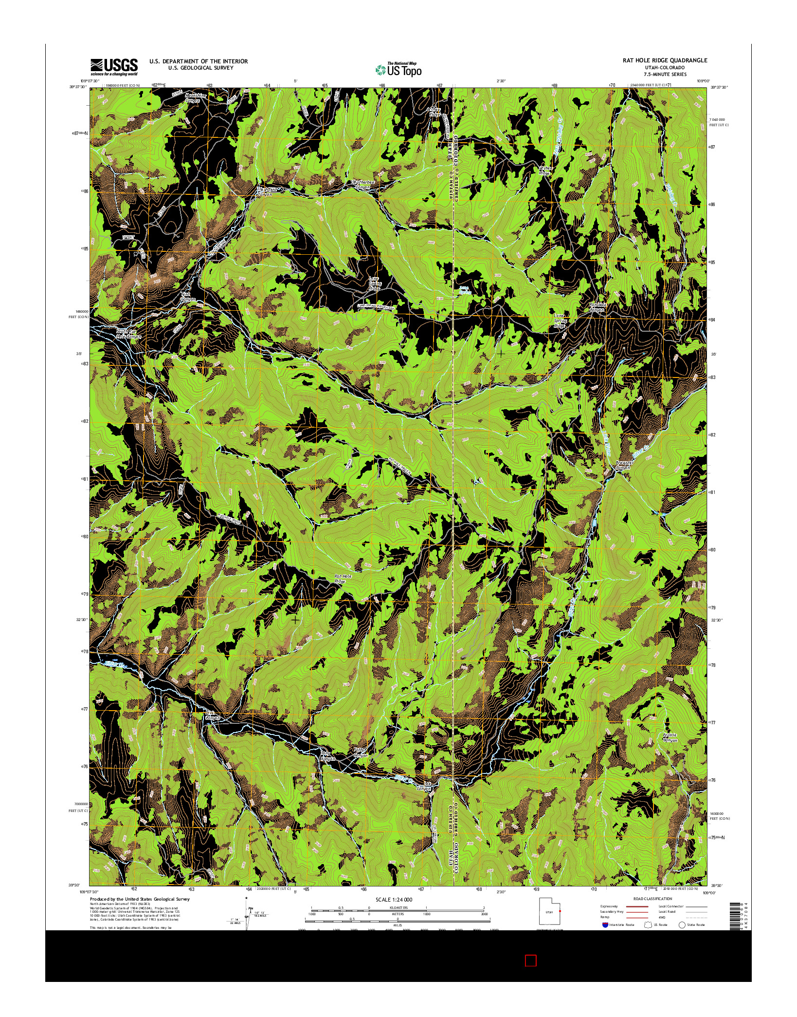 USGS US TOPO 7.5-MINUTE MAP FOR RAT HOLE RIDGE, UT-CO 2017