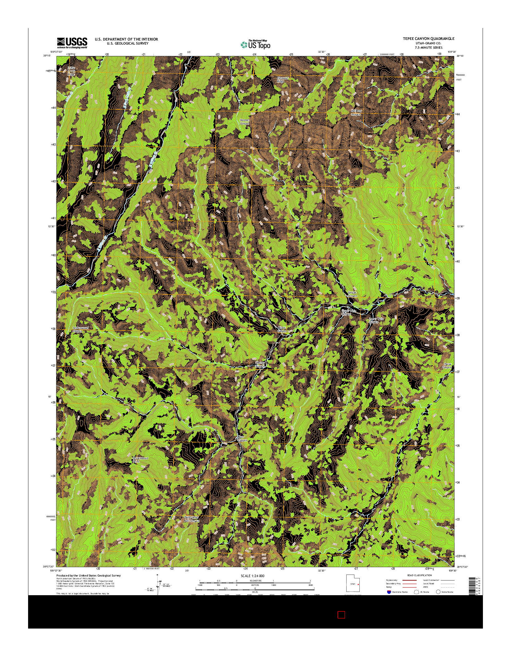 USGS US TOPO 7.5-MINUTE MAP FOR TEPEE CANYON, UT 2017