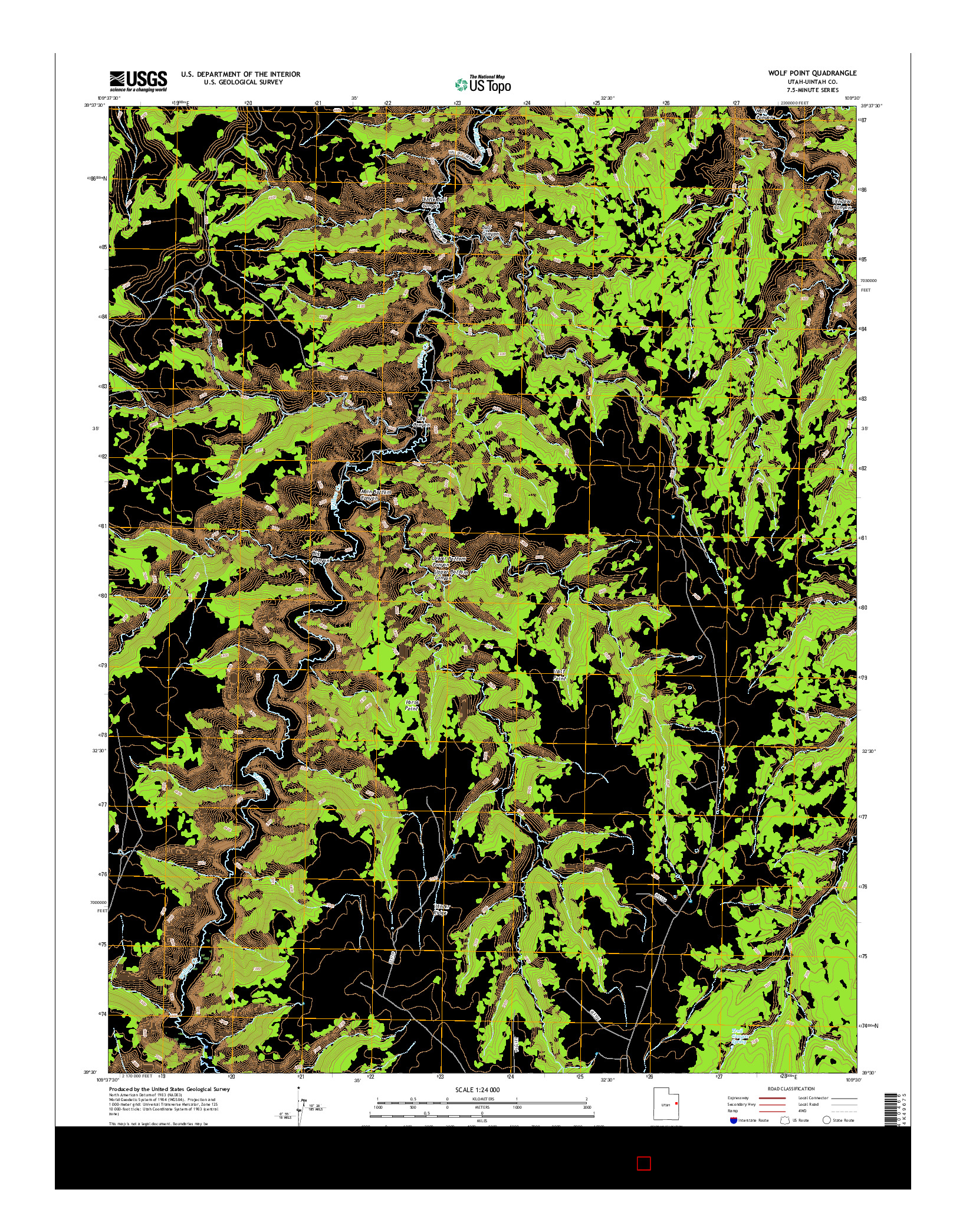 USGS US TOPO 7.5-MINUTE MAP FOR WOLF POINT, UT 2017