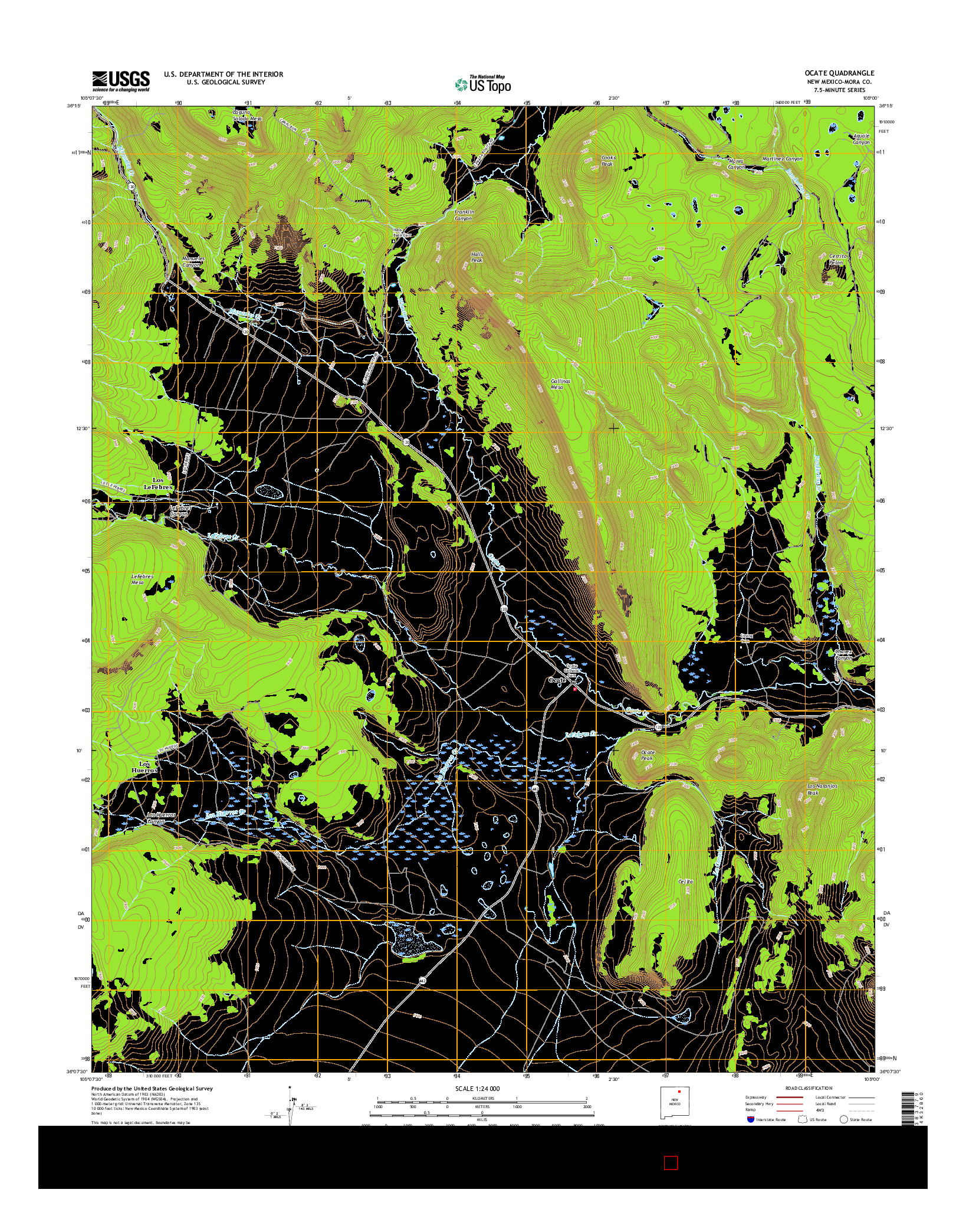 USGS US TOPO 7.5-MINUTE MAP FOR OCATE, NM 2017