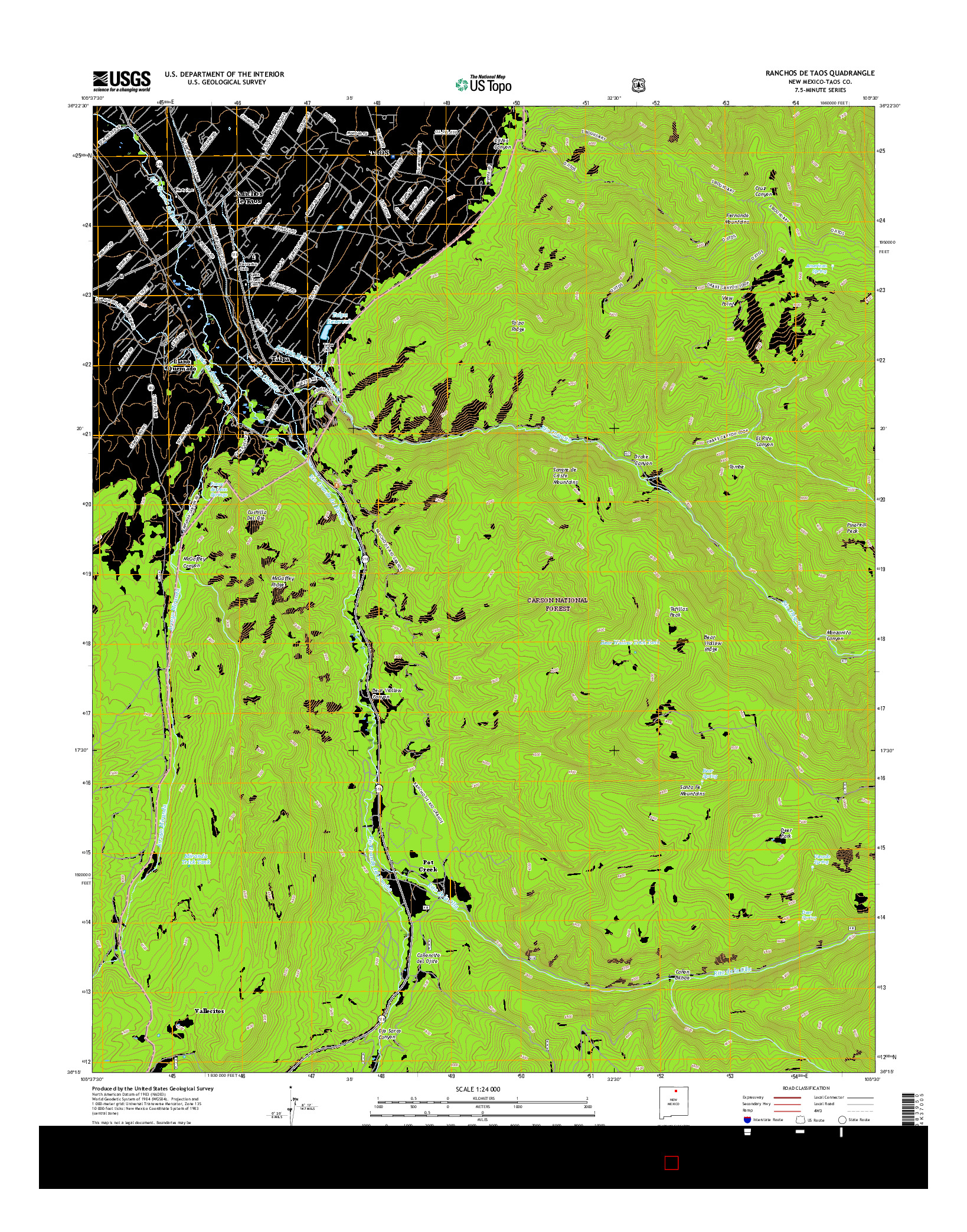 USGS US TOPO 7.5-MINUTE MAP FOR RANCHOS DE TAOS, NM 2017