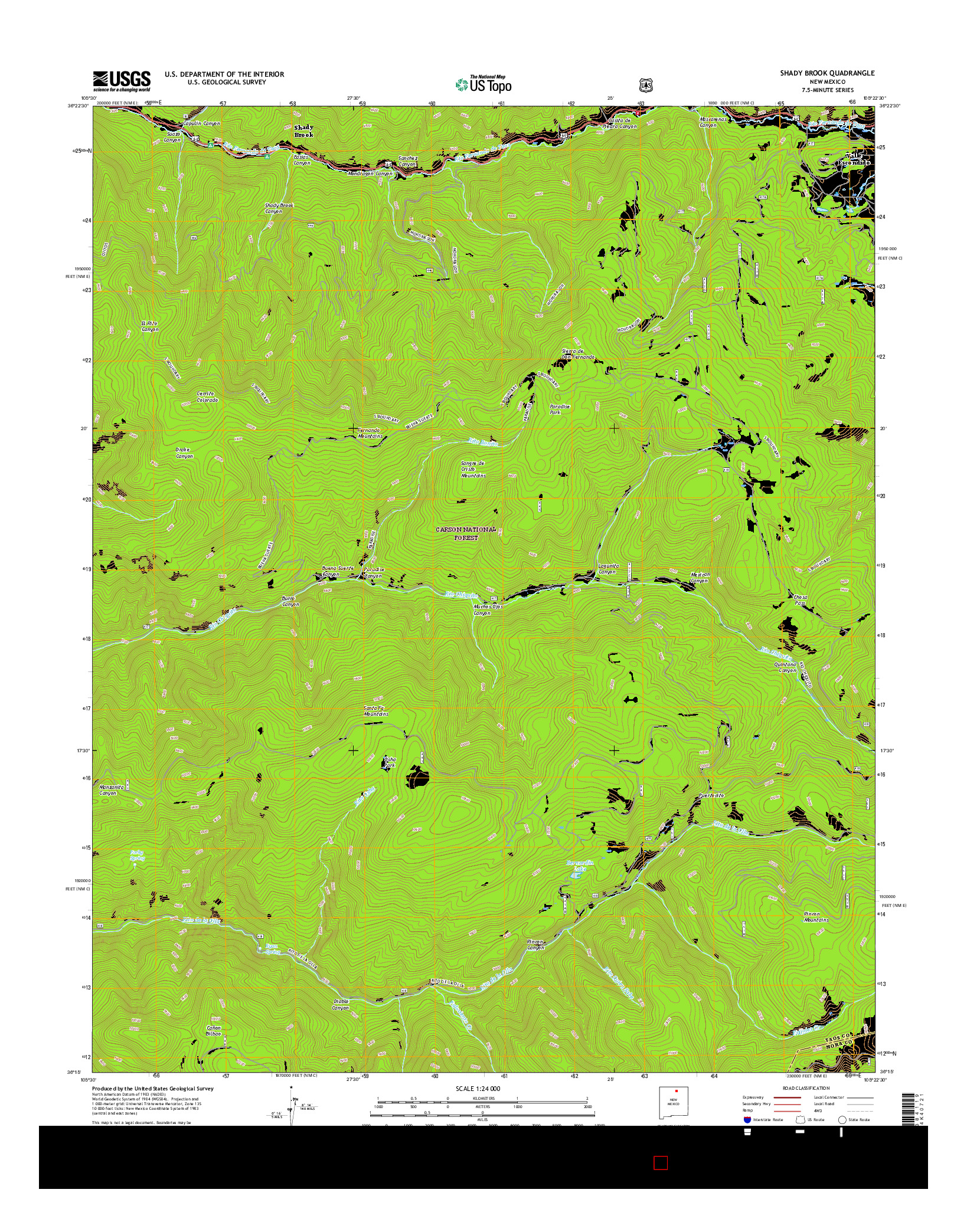 USGS US TOPO 7.5-MINUTE MAP FOR SHADY BROOK, NM 2017