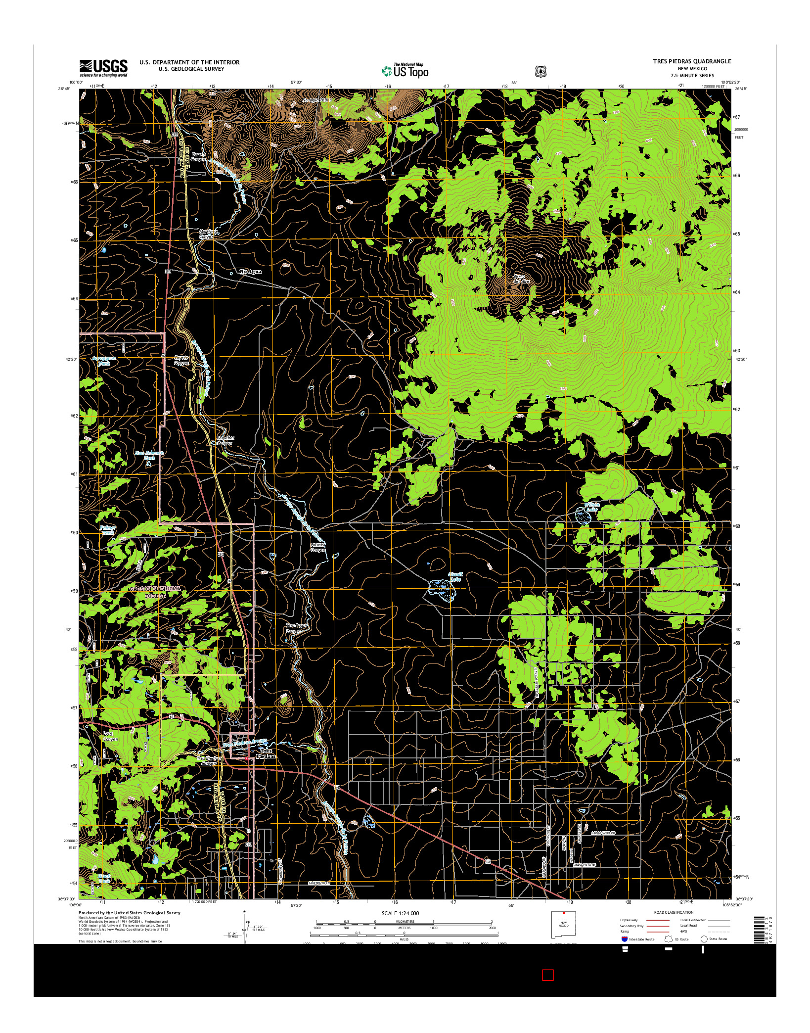 USGS US TOPO 7.5-MINUTE MAP FOR TRES PIEDRAS, NM 2017