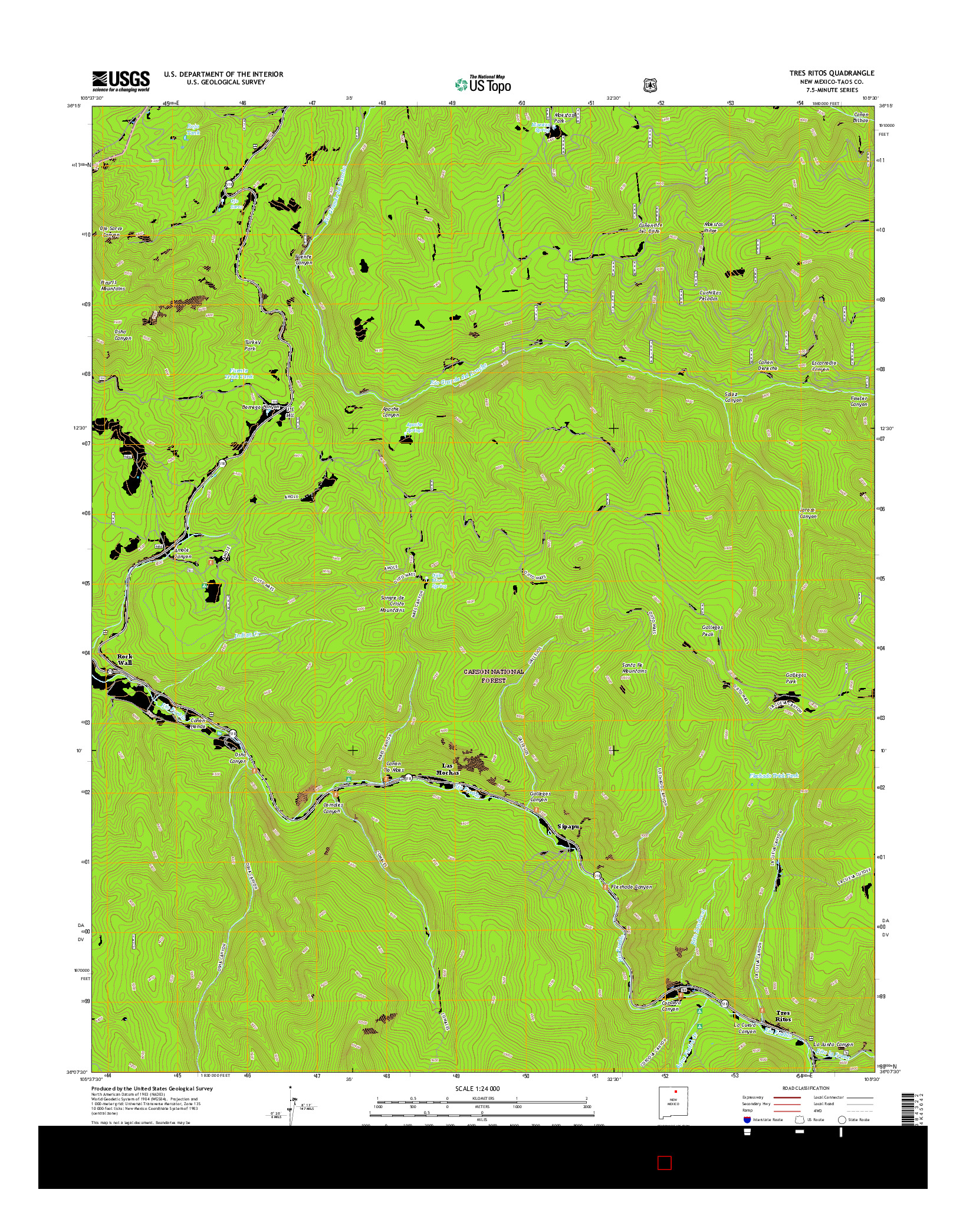 USGS US TOPO 7.5-MINUTE MAP FOR TRES RITOS, NM 2017