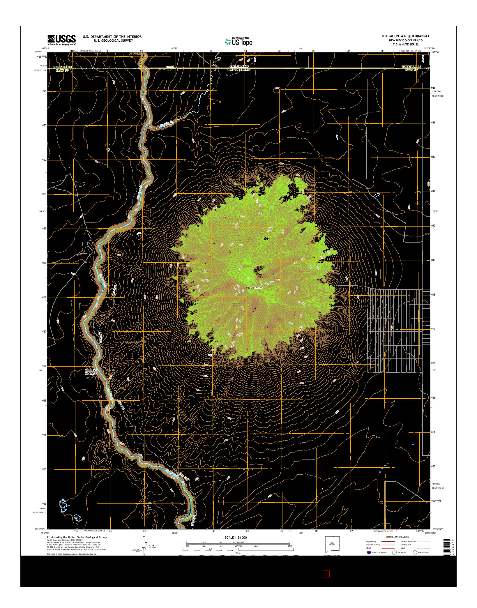 USGS US TOPO 7.5-MINUTE MAP FOR UTE MOUNTAIN, NM-CO 2017