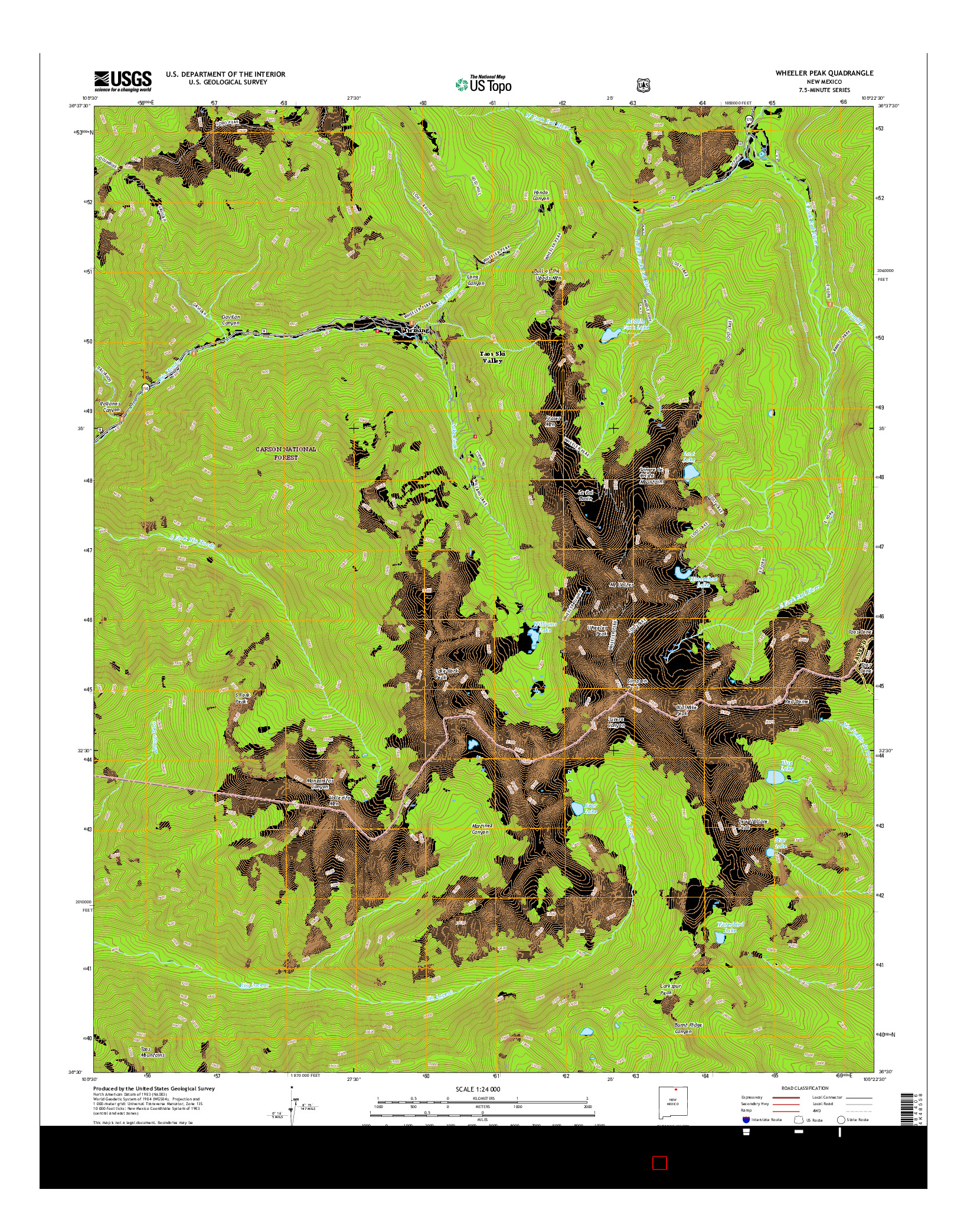 USGS US TOPO 7.5-MINUTE MAP FOR WHEELER PEAK, NM 2017