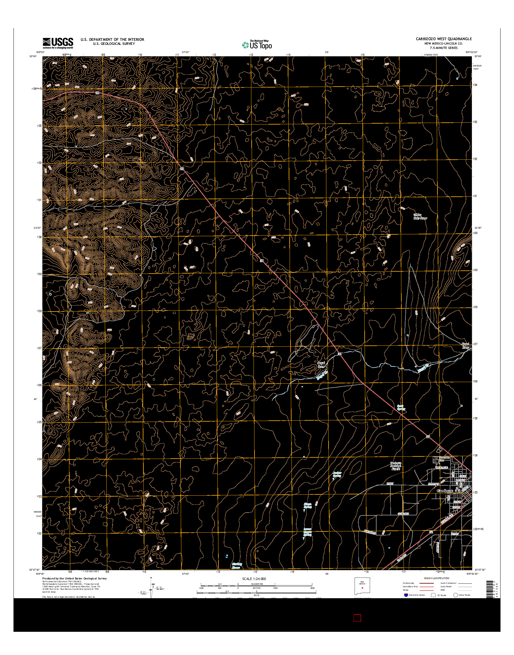 USGS US TOPO 7.5-MINUTE MAP FOR CARRIZOZO WEST, NM 2017
