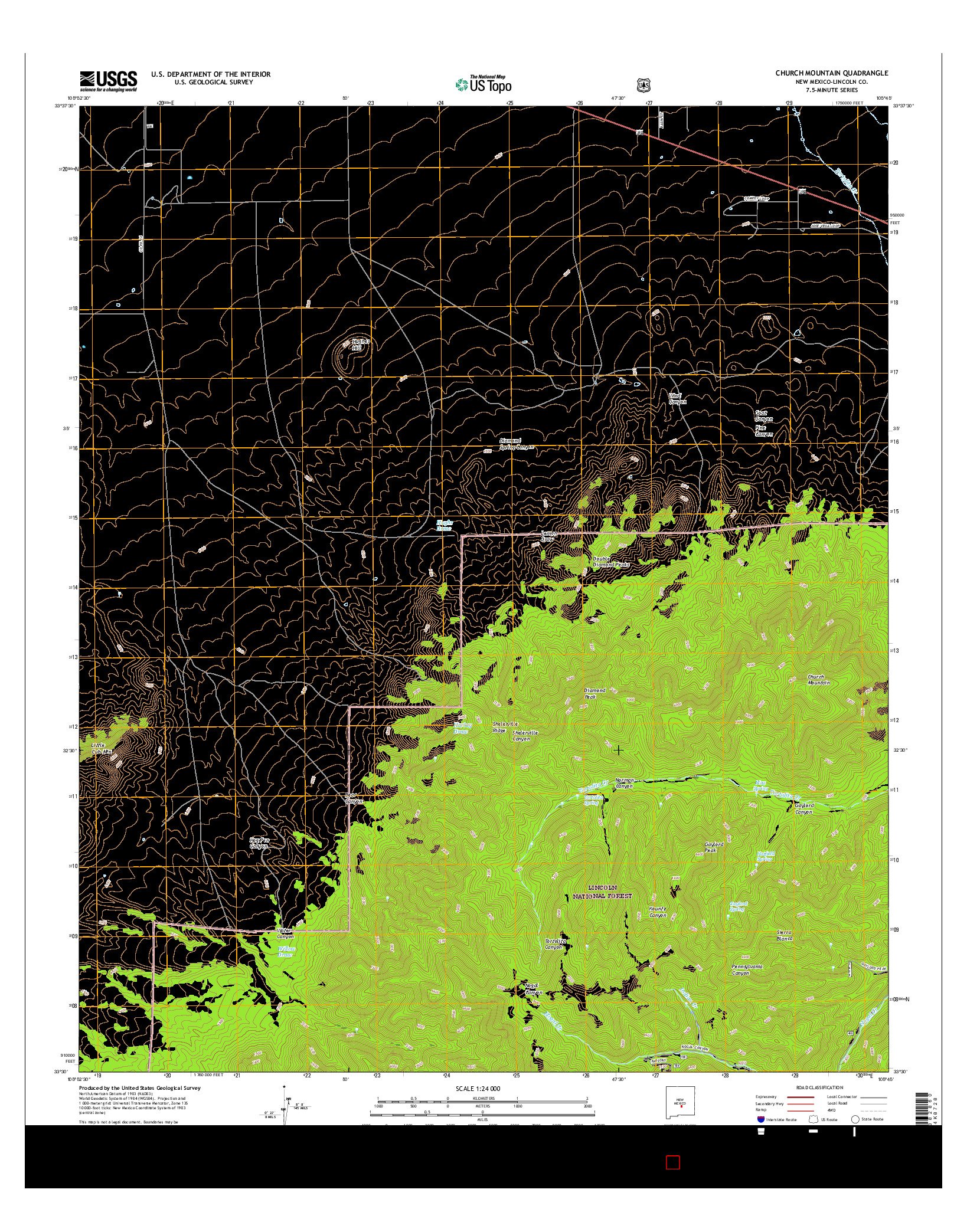 USGS US TOPO 7.5-MINUTE MAP FOR CHURCH MOUNTAIN, NM 2017