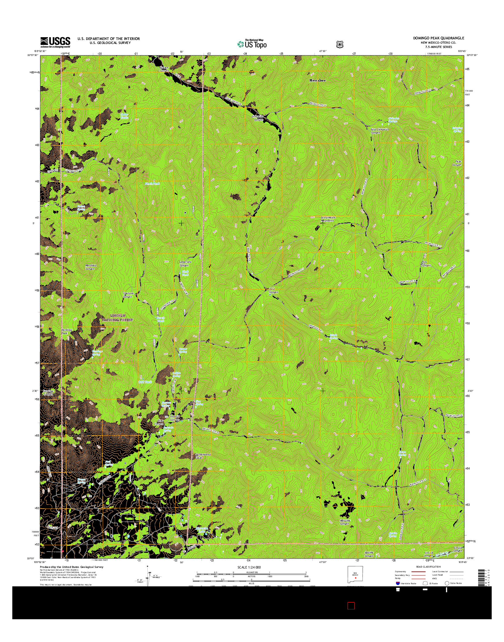 USGS US TOPO 7.5-MINUTE MAP FOR DOMINGO PEAK, NM 2017