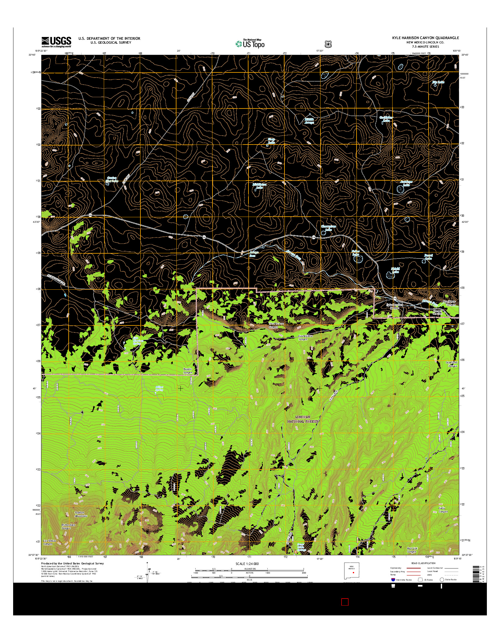 USGS US TOPO 7.5-MINUTE MAP FOR KYLE HARRISON CANYON, NM 2017